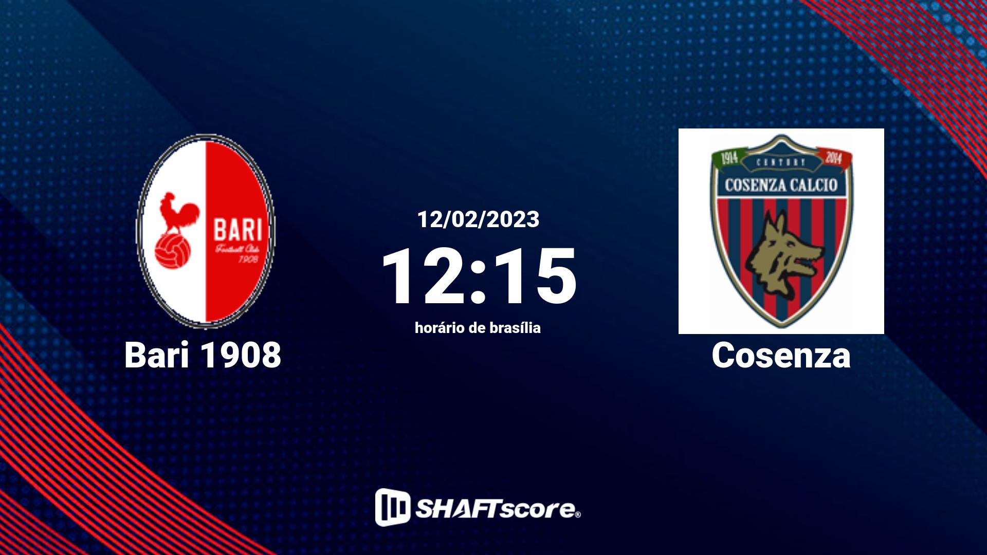 Estatísticas do jogo Bari 1908 vs Cosenza 12.02 12:15