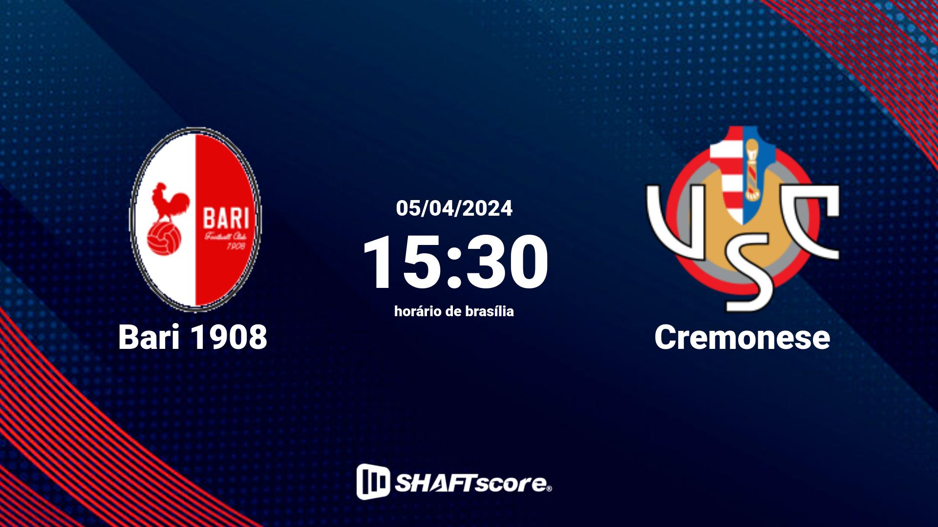 Estatísticas do jogo Bari 1908 vs Cremonese 05.04 15:30