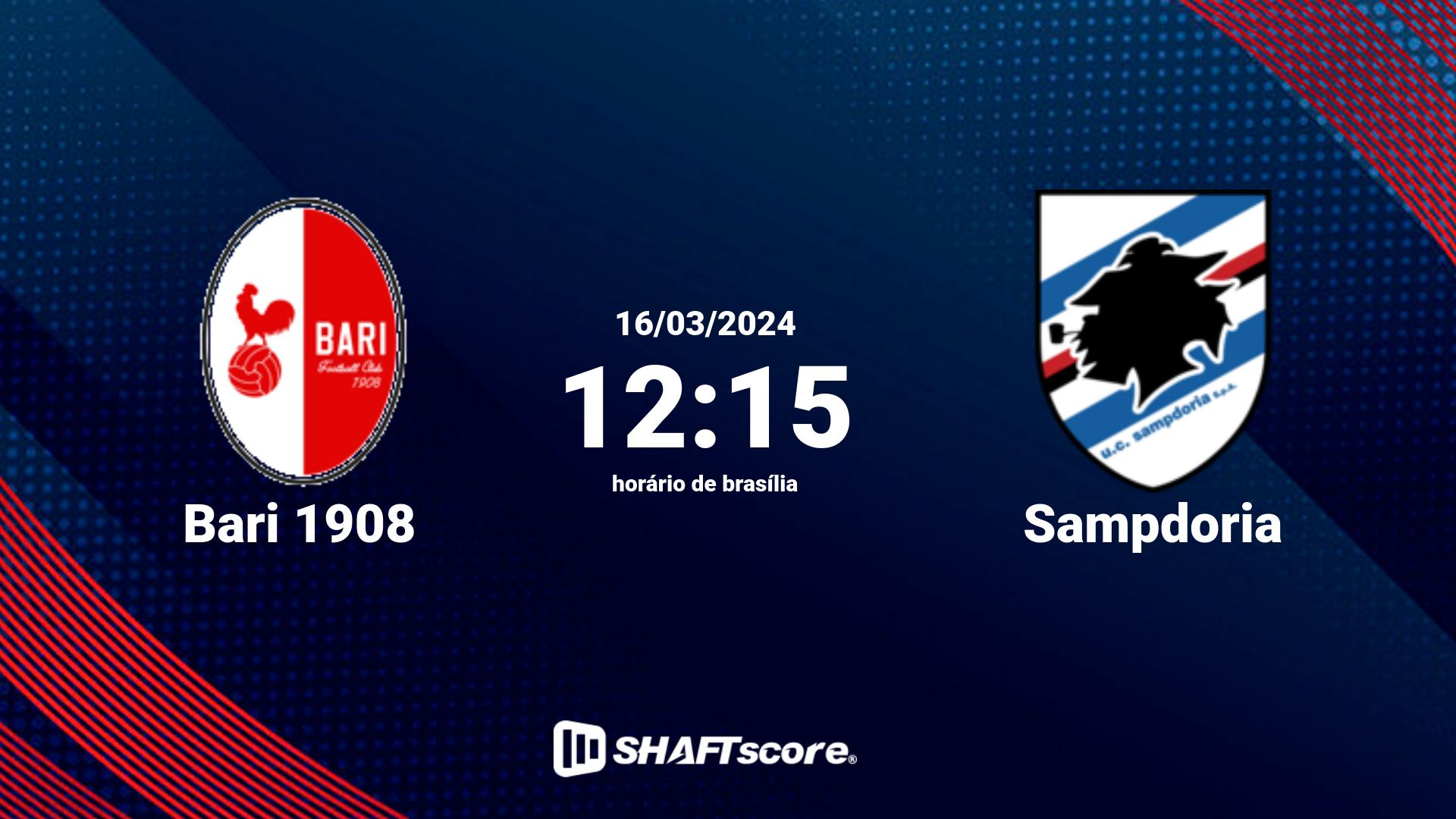 Estatísticas do jogo Bari 1908 vs Sampdoria 16.03 12:15