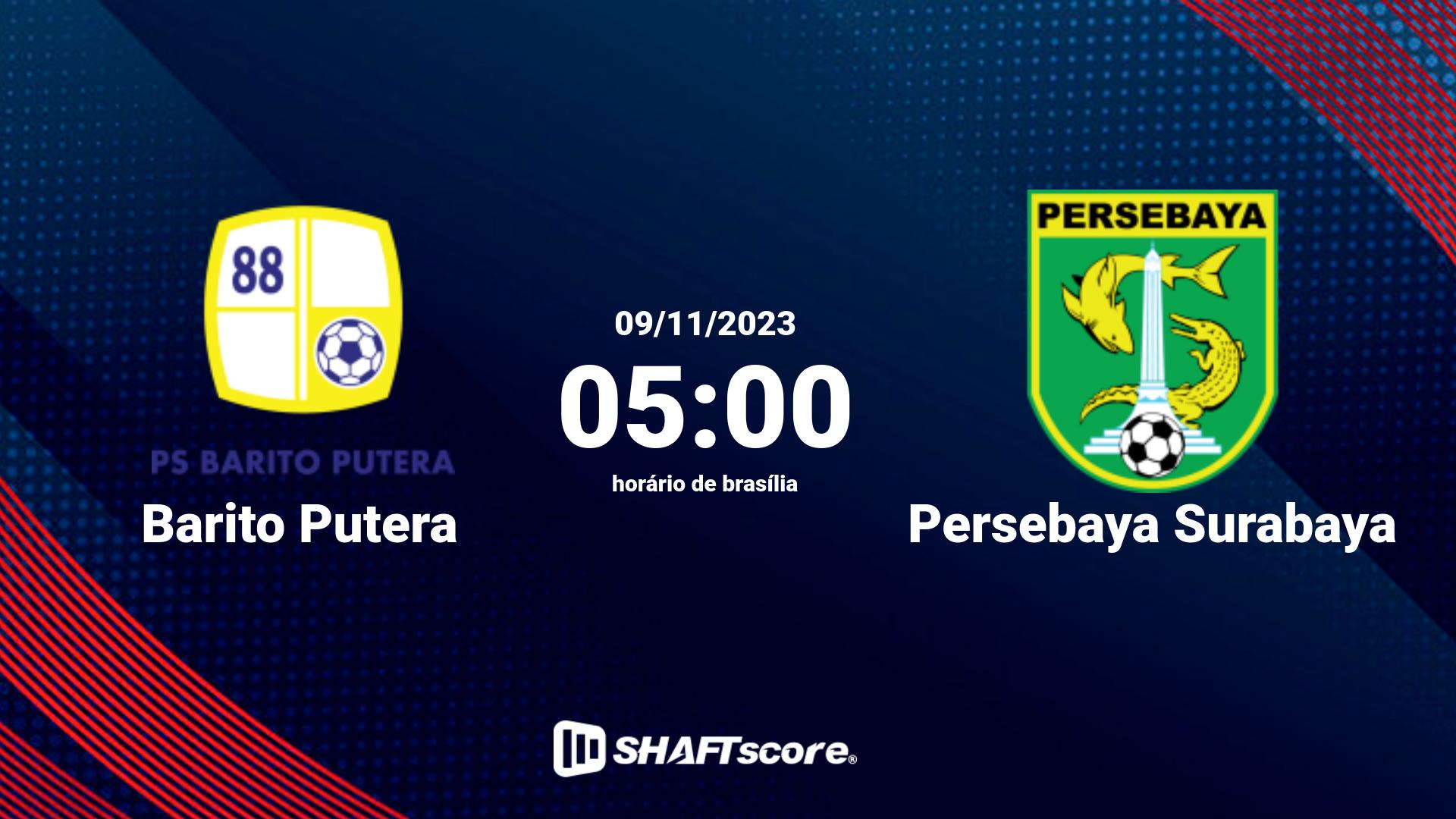 Estatísticas do jogo Barito Putera vs Persebaya Surabaya 09.11 05:00