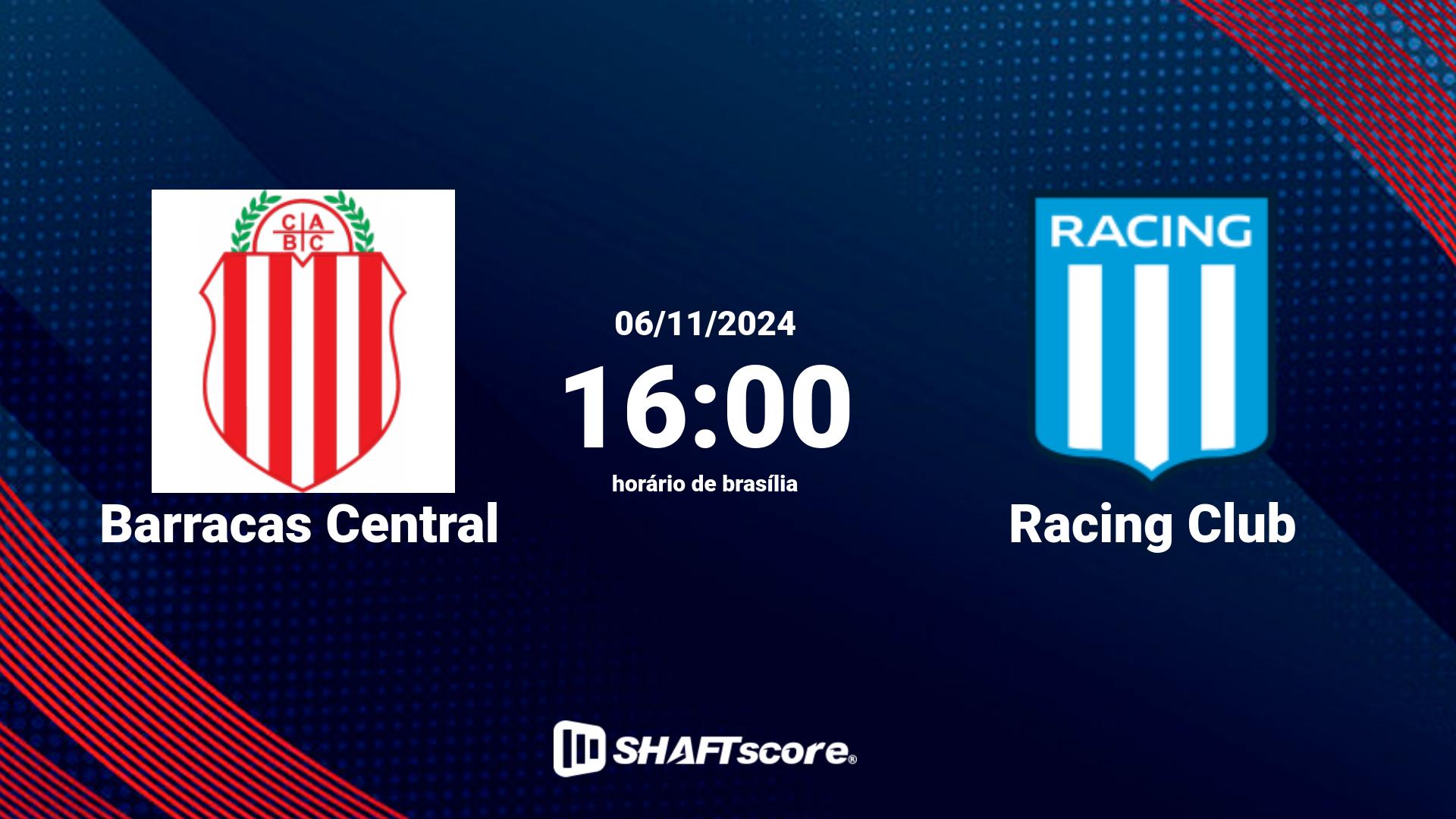 Estatísticas do jogo Barracas Central vs Racing Club 06.11 16:00