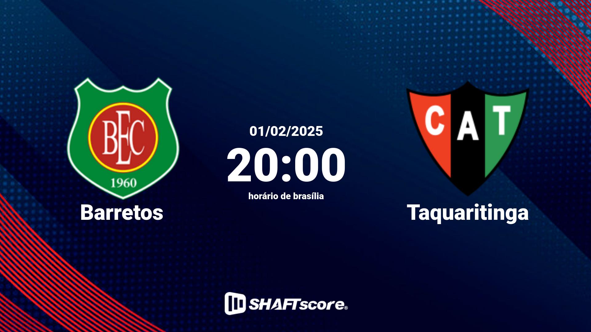 Estatísticas do jogo Barretos vs Taquaritinga 01.02 20:00