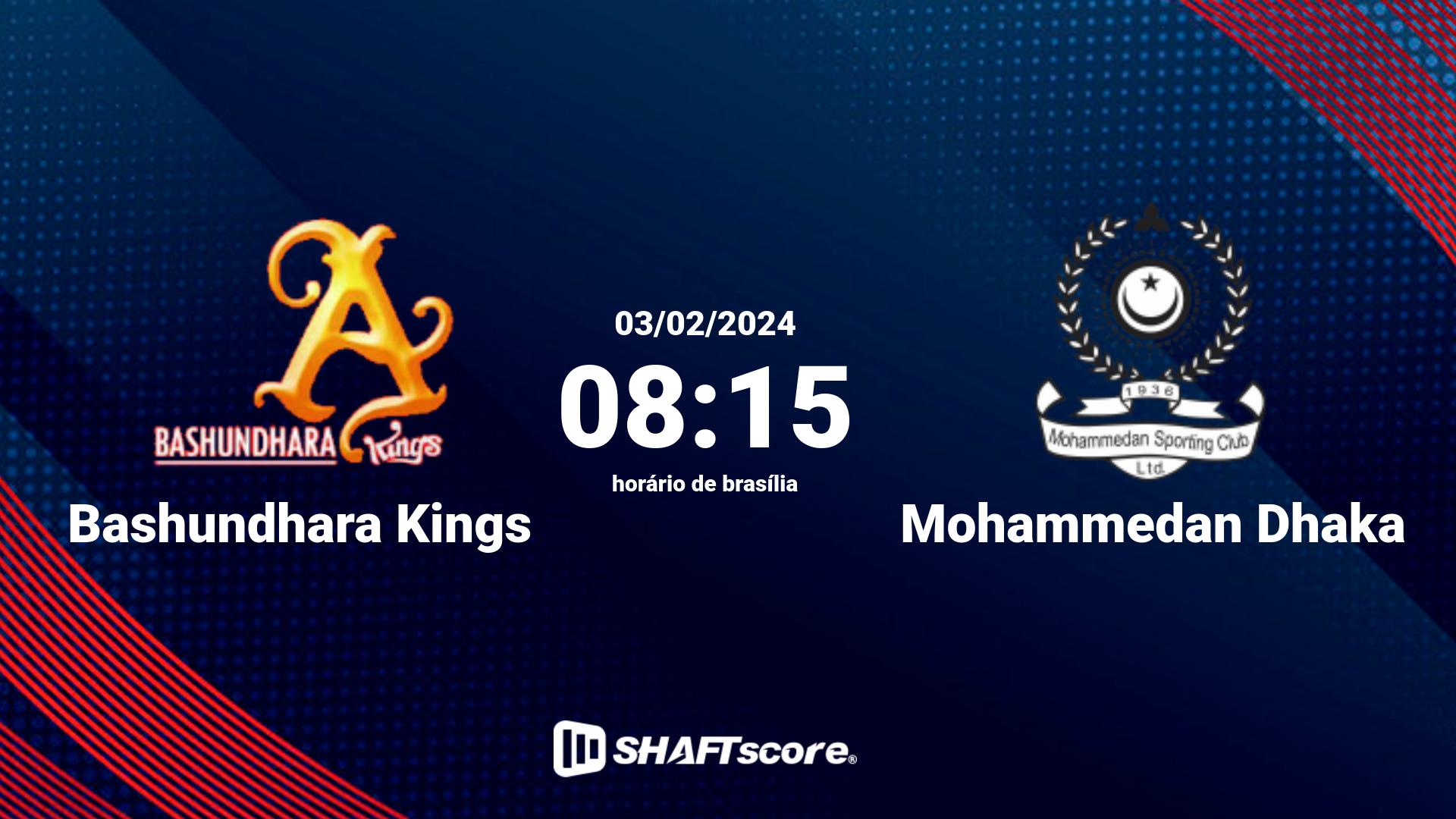 Estatísticas do jogo Bashundhara Kings vs Mohammedan Dhaka 03.02 08:15