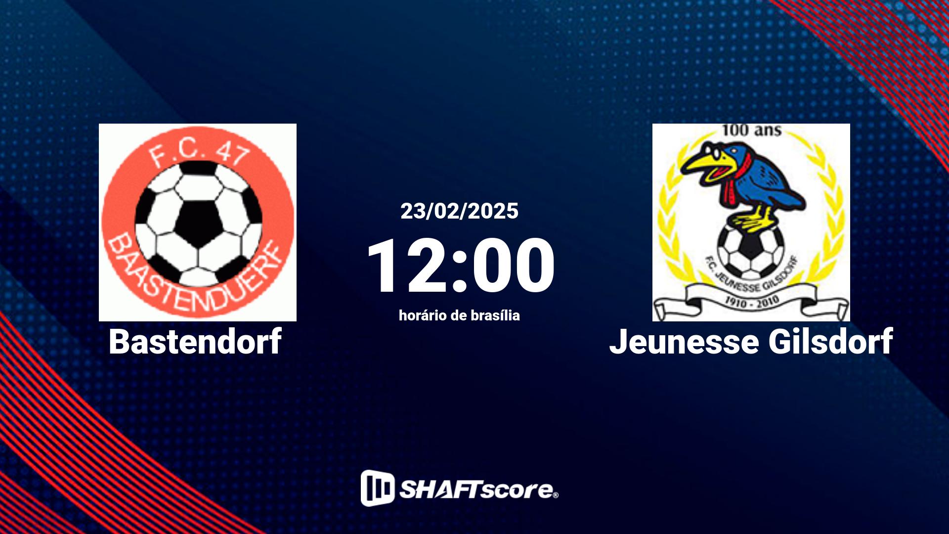 Estatísticas do jogo Bastendorf vs Jeunesse Gilsdorf 23.02 12:00