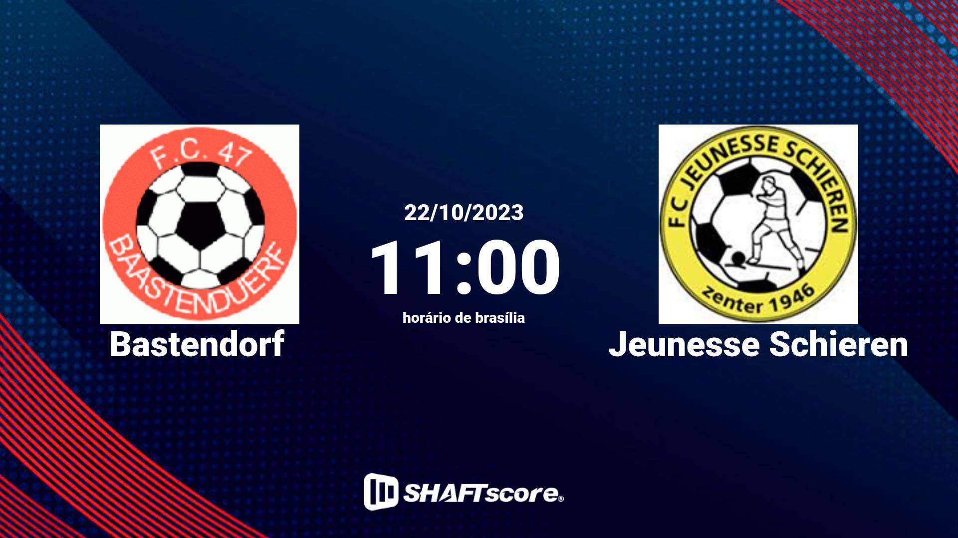 Estatísticas do jogo Bastendorf vs Jeunesse Schieren 22.10 11:00