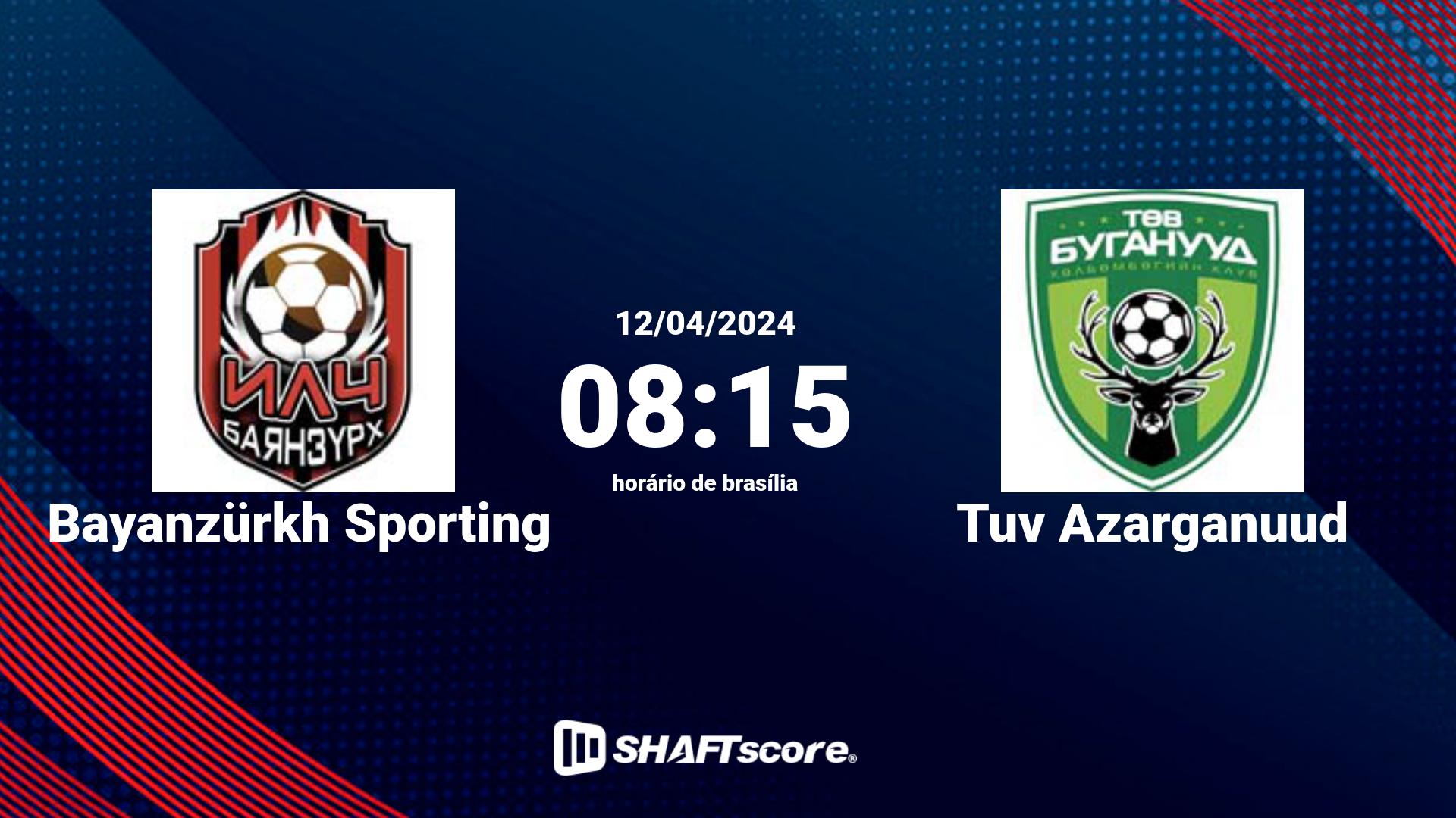 Estatísticas do jogo Bayanzürkh Sporting vs Tuv Azarganuud 12.04 08:15