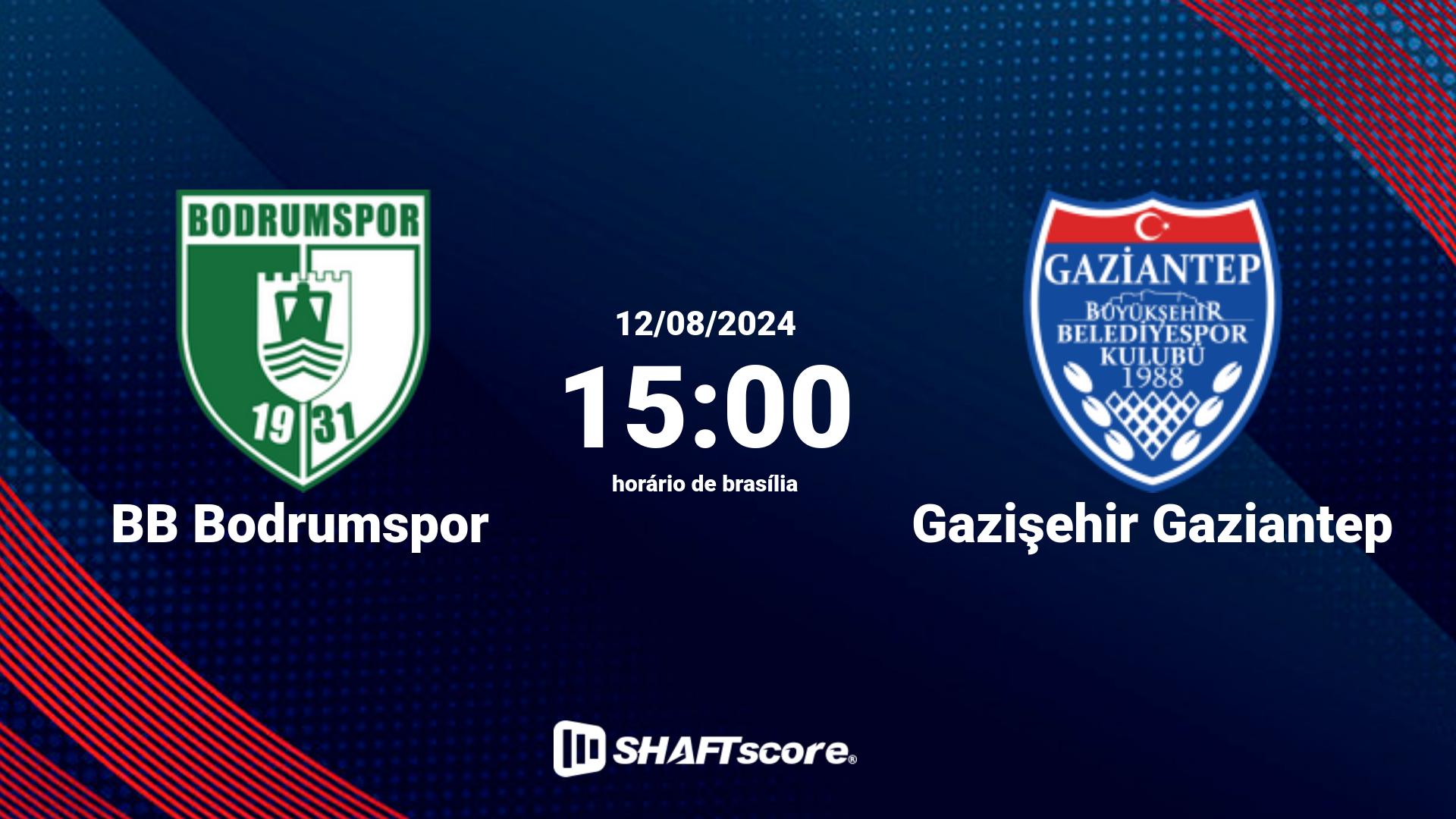 Estatísticas do jogo BB Bodrumspor vs Gazişehir Gaziantep 12.08 15:00