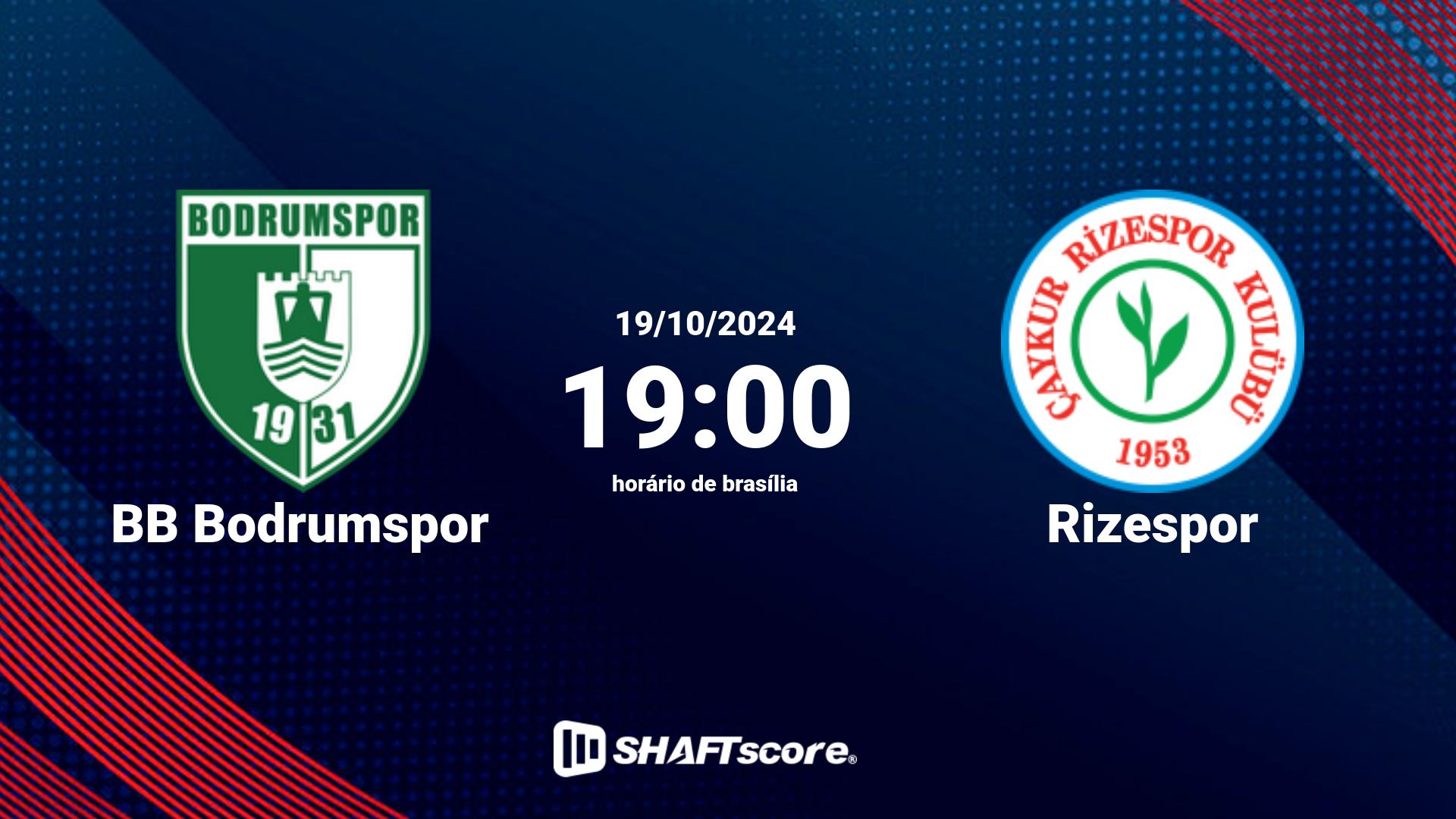 Estatísticas do jogo BB Bodrumspor vs Rizespor 19.10 19:00