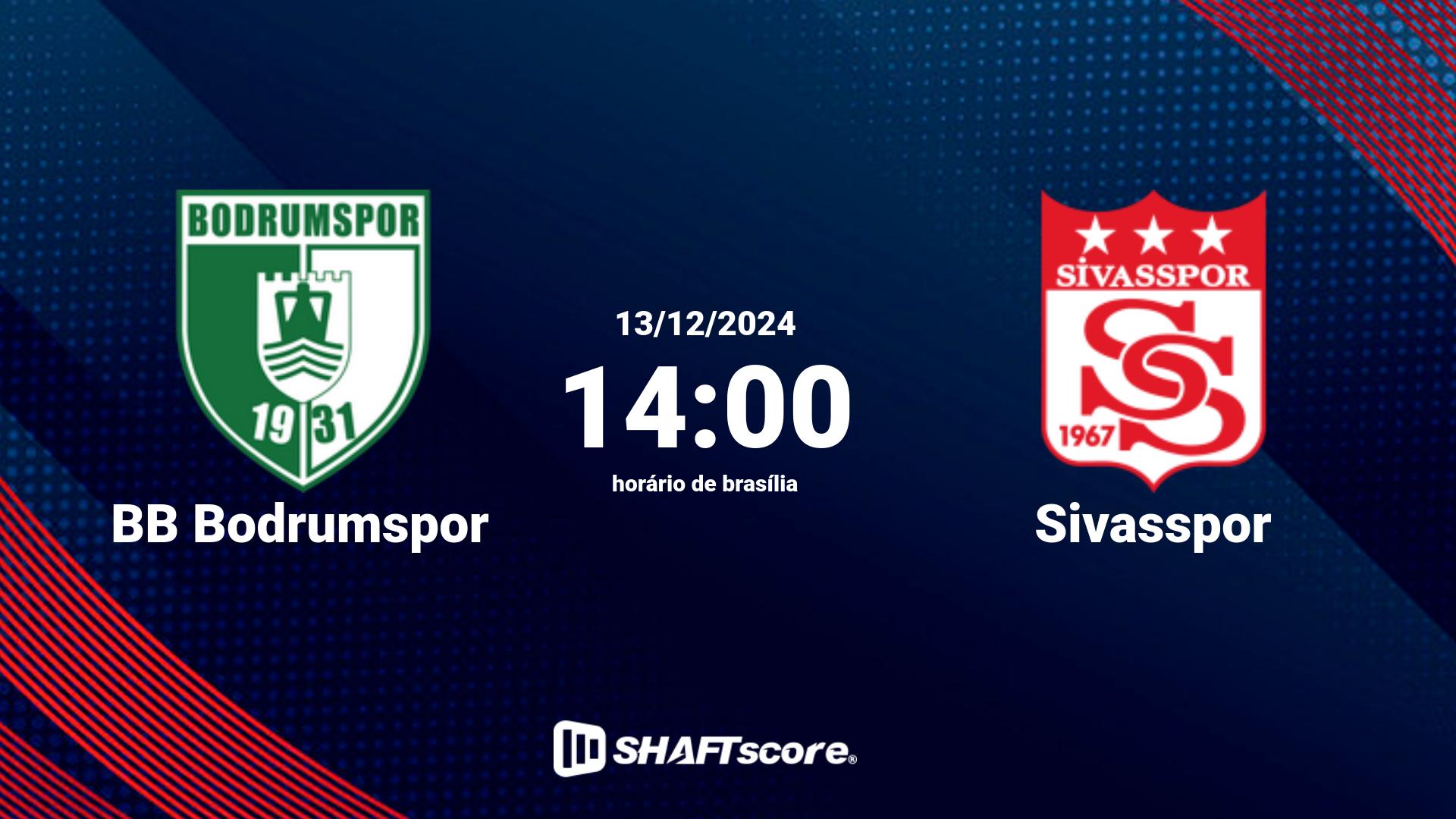 Estatísticas do jogo BB Bodrumspor vs Sivasspor 13.12 14:00