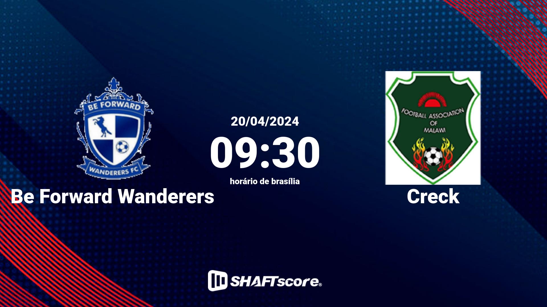 Estatísticas do jogo Be Forward Wanderers vs Creck 20.04 09:30