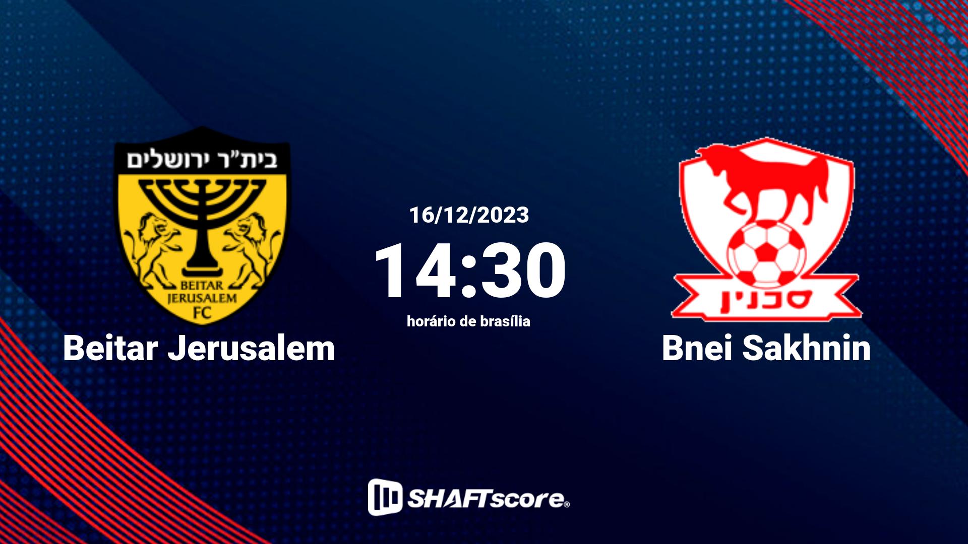 Estatísticas do jogo Beitar Jerusalem vs Bnei Sakhnin 16.12 14:30