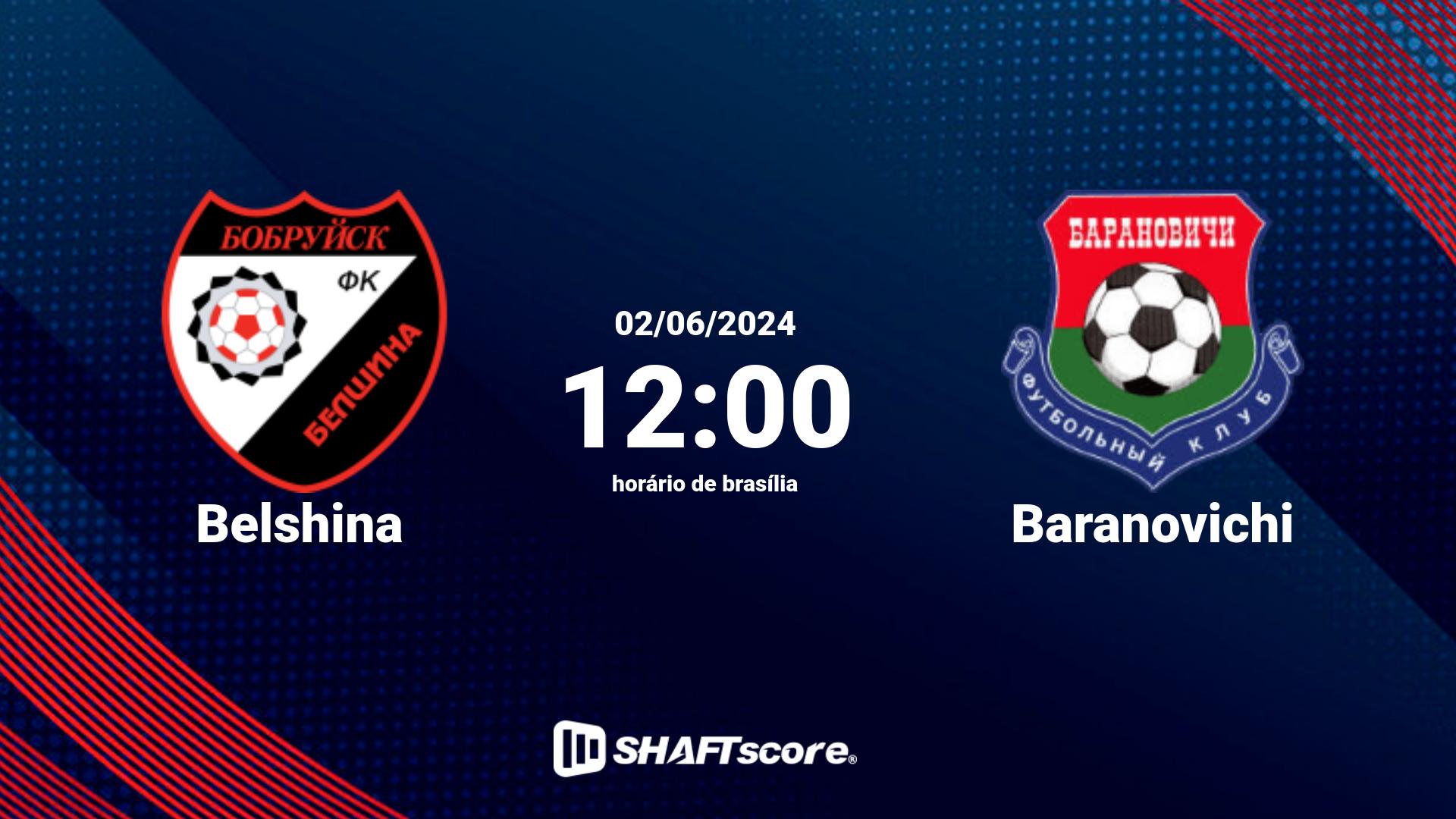 Estatísticas do jogo Belshina vs Baranovichi 02.06 12:00