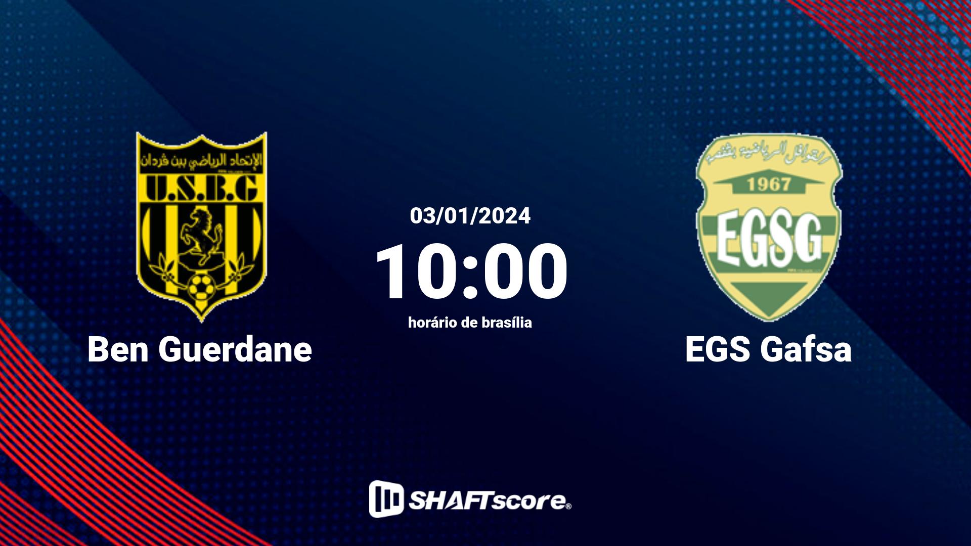 Estatísticas do jogo Ben Guerdane vs EGS Gafsa 03.01 10:00