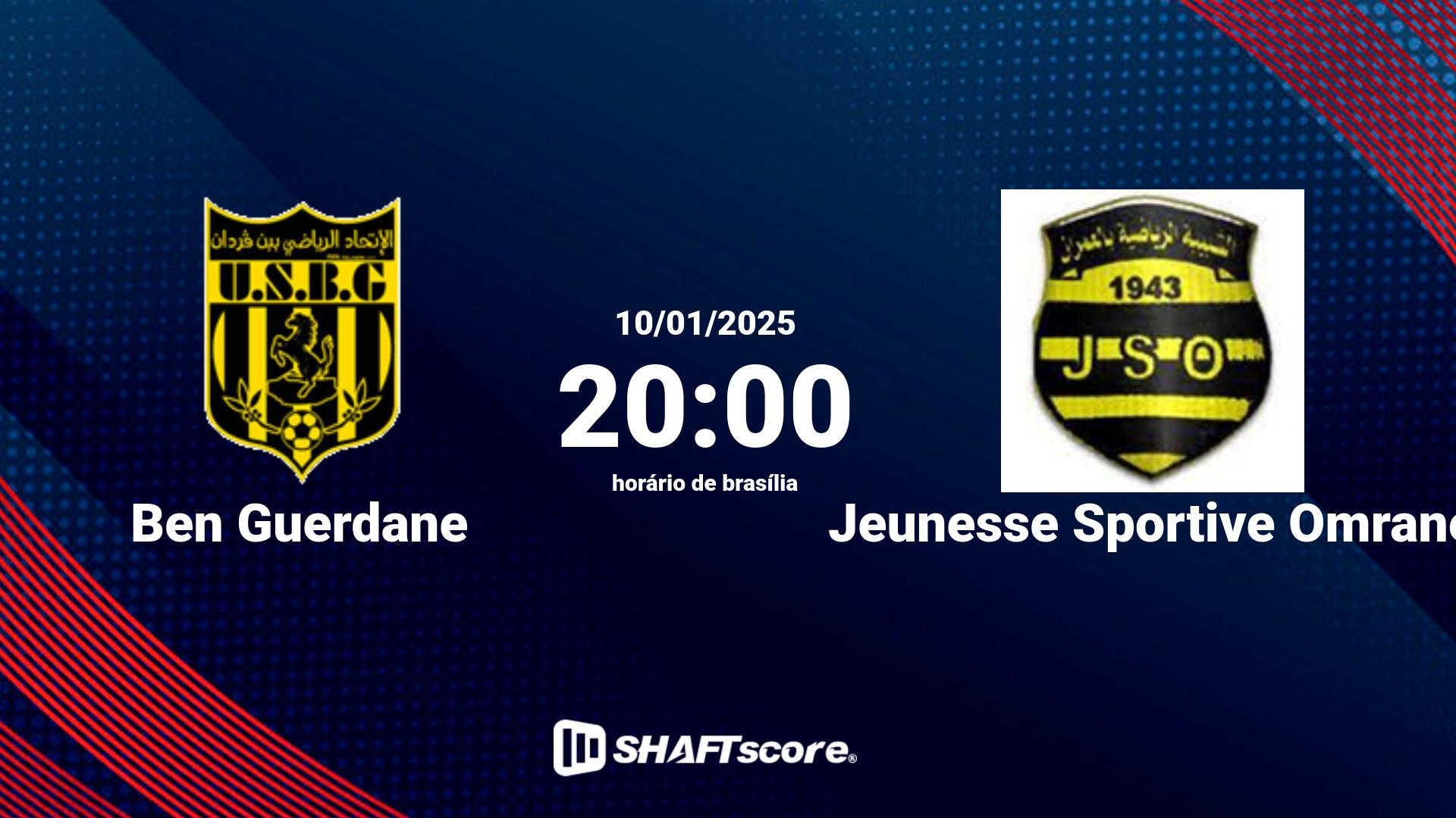 Estatísticas do jogo Ben Guerdane vs Jeunesse Sportive Omrane 10.01 20:00