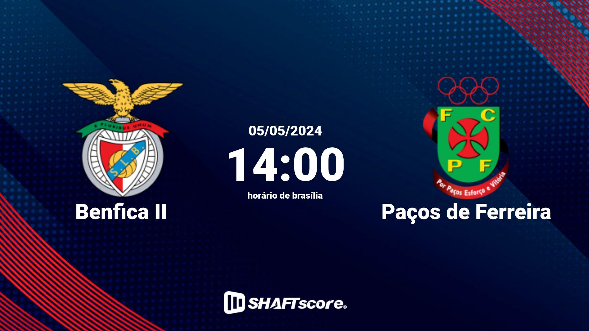 Estatísticas do jogo Benfica II vs Paços de Ferreira 05.05 14:00