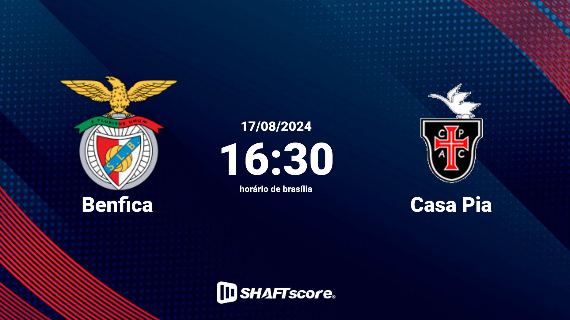 Estatísticas do jogo Benfica vs Casa Pia 17.08 16:30