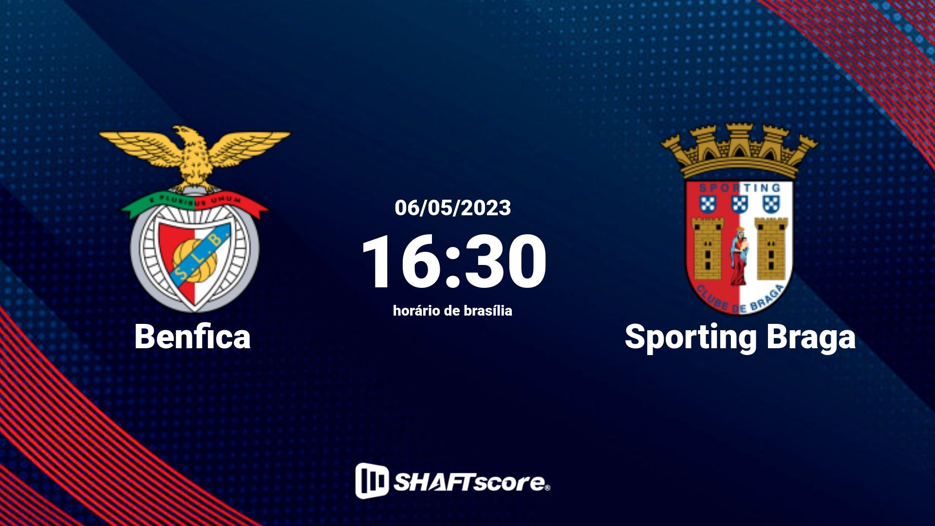 Estatísticas do jogo Benfica vs Sporting Braga 06.05 16:30