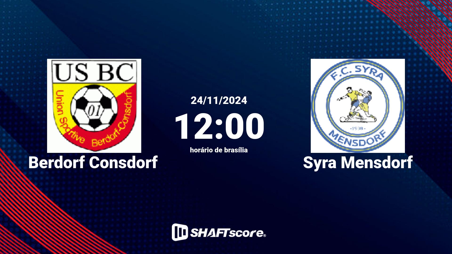 Estatísticas do jogo Berdorf Consdorf vs Syra Mensdorf 24.11 12:00