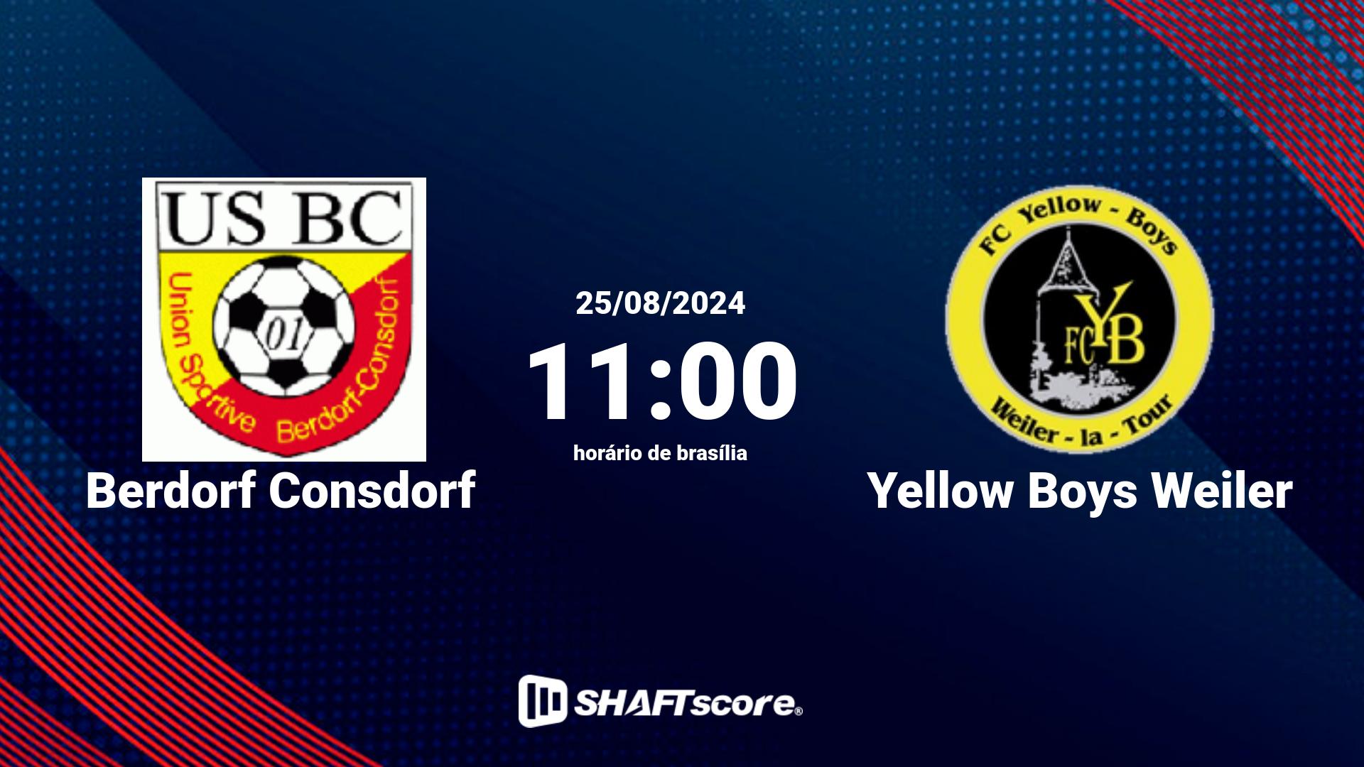 Estatísticas do jogo Berdorf Consdorf vs Yellow Boys Weiler 25.08 11:00