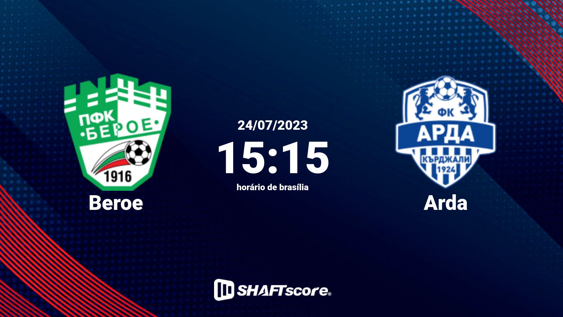 Estatísticas do jogo Beroe vs Arda 24.07 15:15