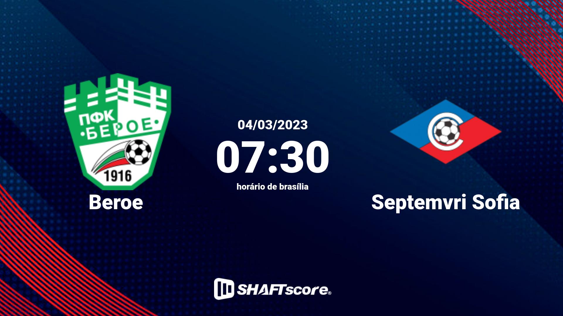 Estatísticas do jogo Beroe vs Septemvri Sofia 04.03 07:30