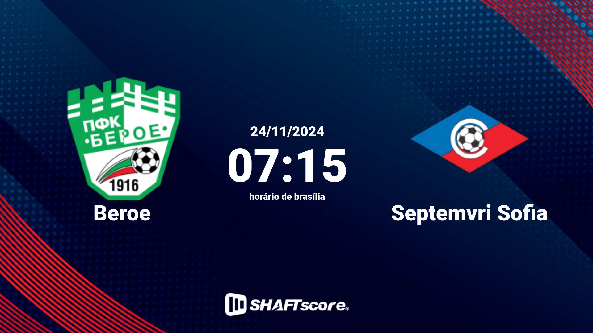 Estatísticas do jogo Beroe vs Septemvri Sofia 24.11 07:15