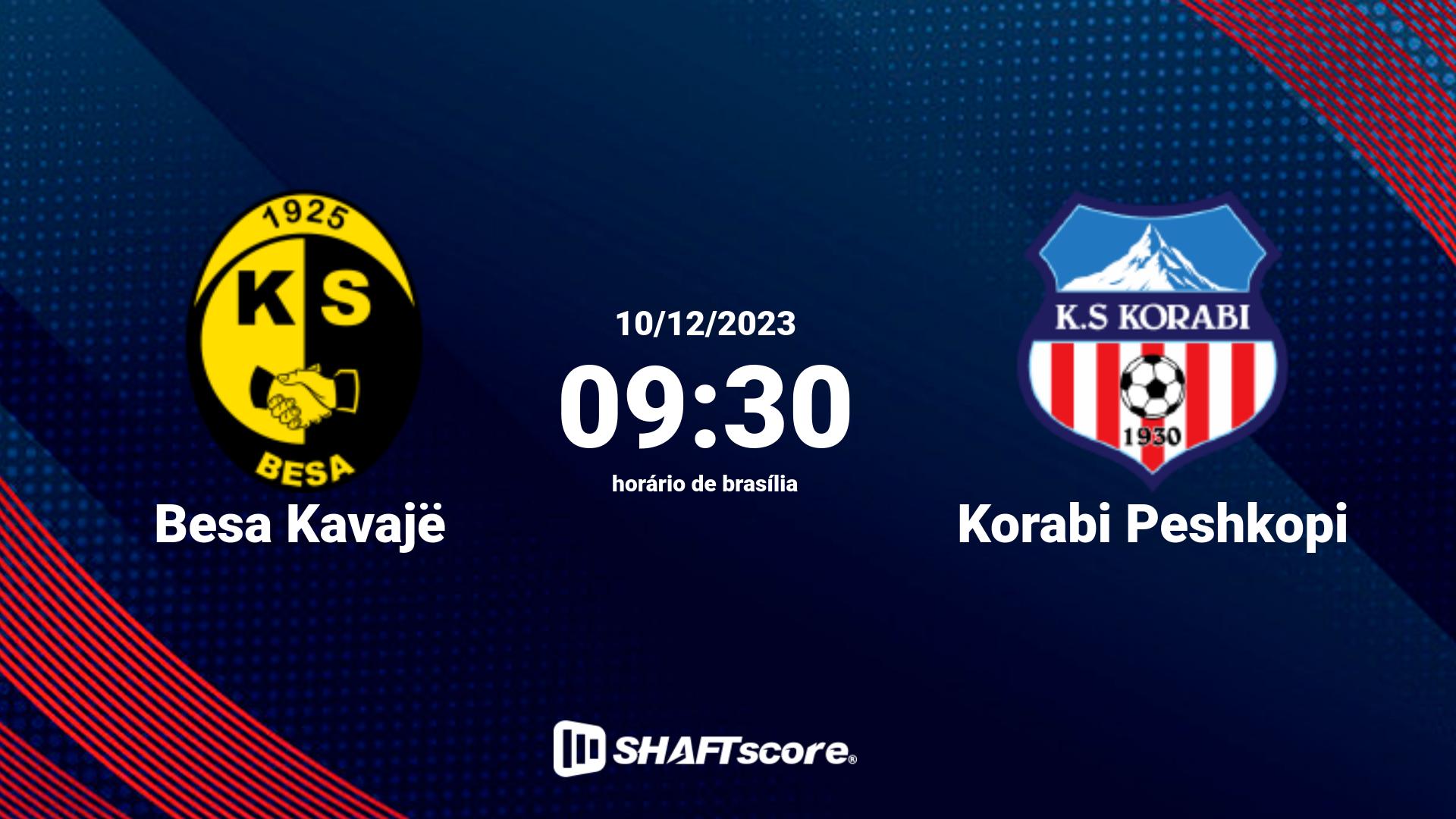 Estatísticas do jogo Besa Kavajë vs Korabi Peshkopi 10.12 09:30