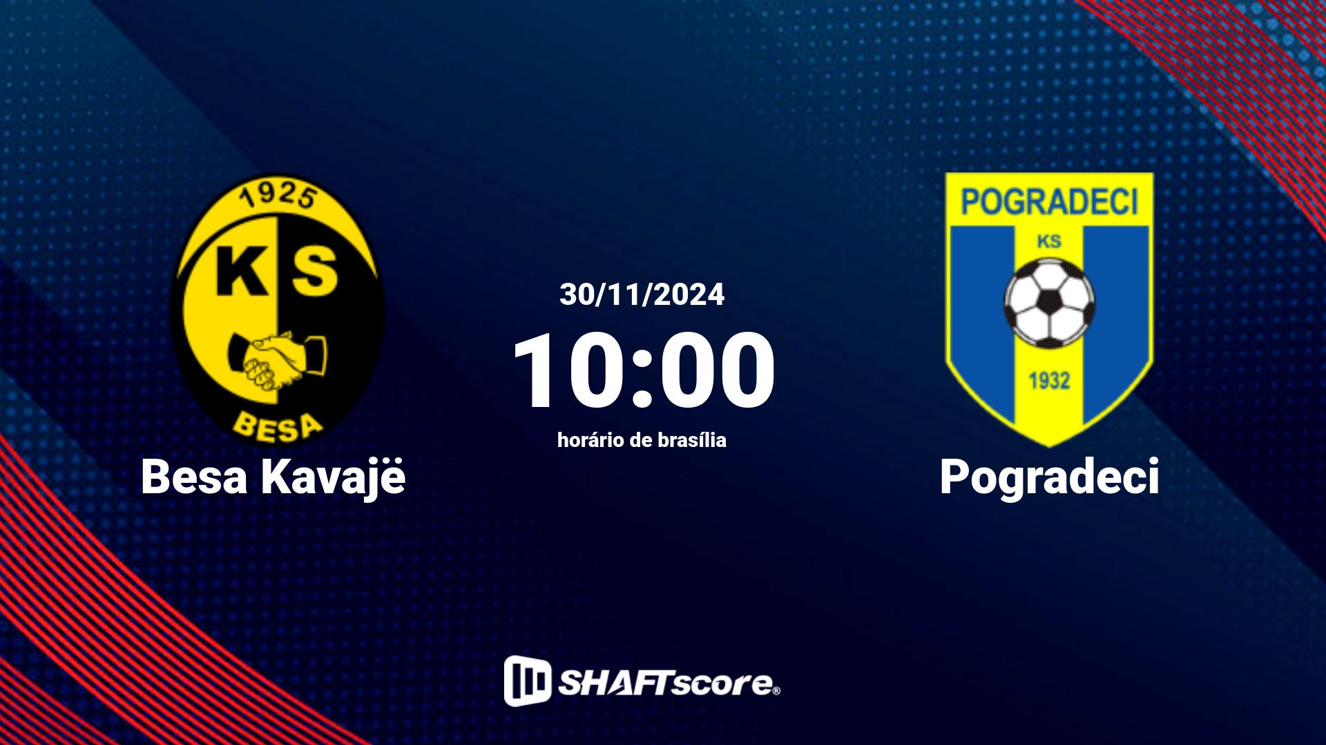 Estatísticas do jogo Besa Kavajë vs Pogradeci 30.11 10:00