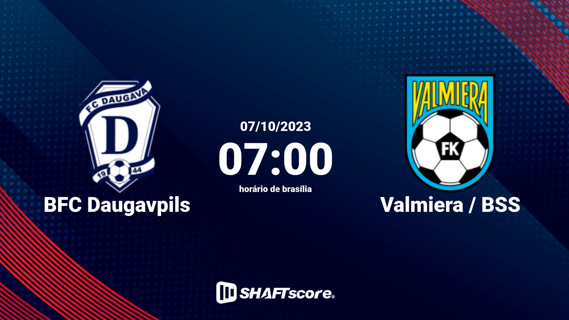 Estatísticas do jogo BFC Daugavpils vs Valmiera / BSS 07.10 07:00