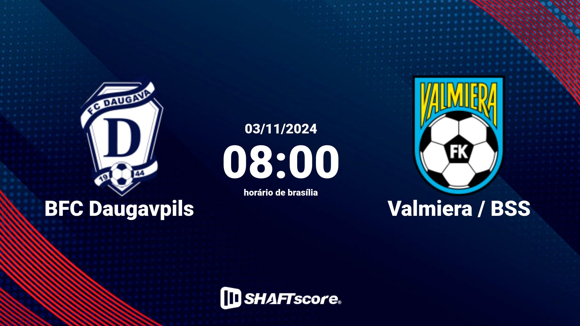 Estatísticas do jogo BFC Daugavpils vs Valmiera / BSS 03.11 08:00