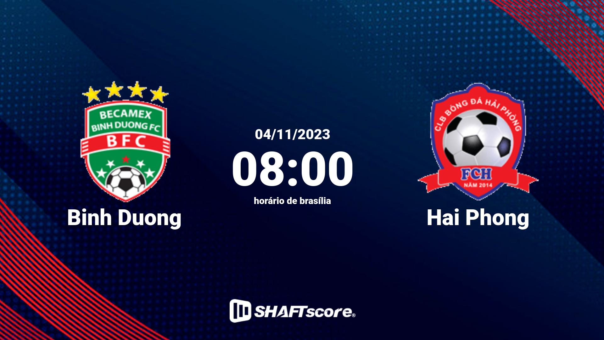 Estatísticas do jogo Binh Duong vs Hai Phong 04.11 08:00