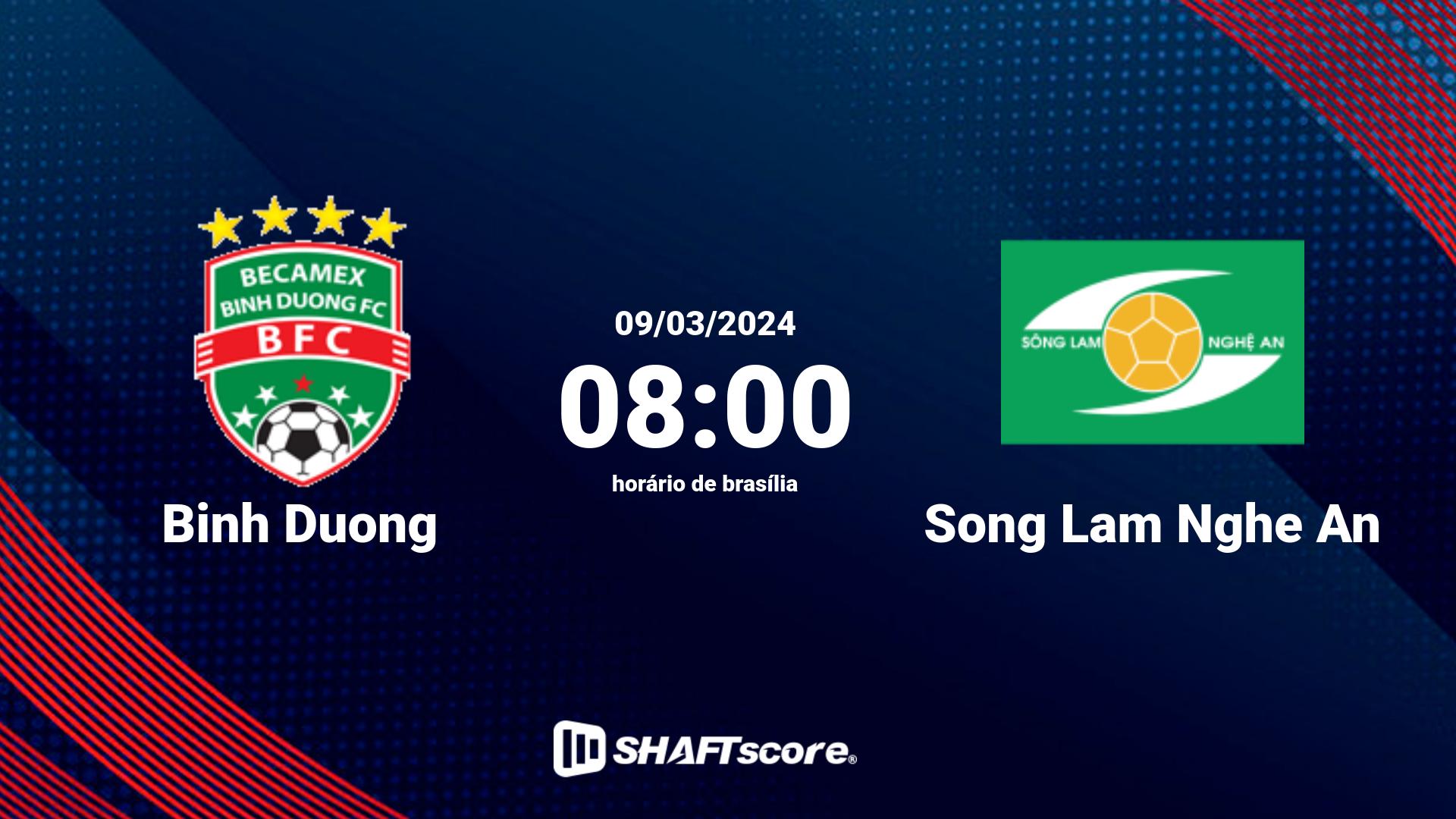 Estatísticas do jogo Binh Duong vs Song Lam Nghe An 09.03 08:00