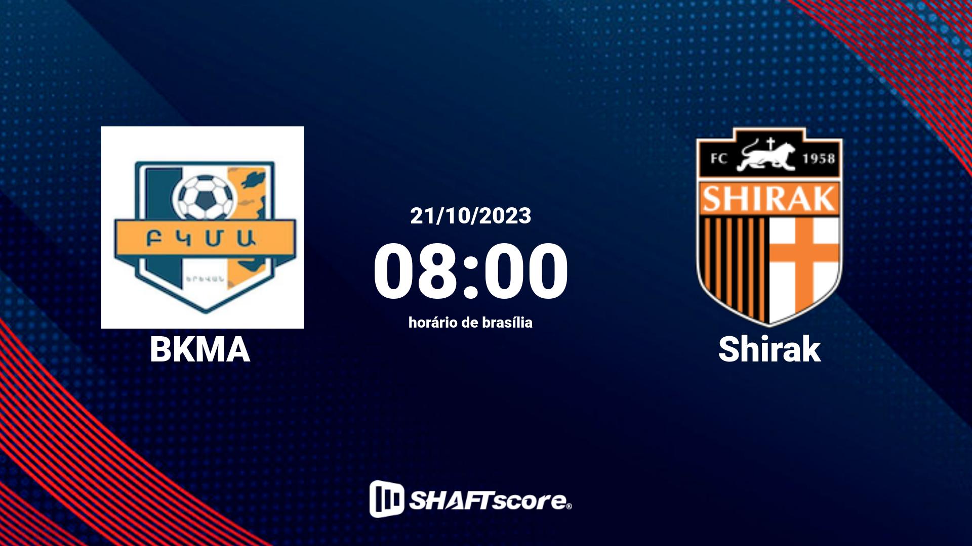 Estatísticas do jogo BKMA vs Shirak 21.10 08:00