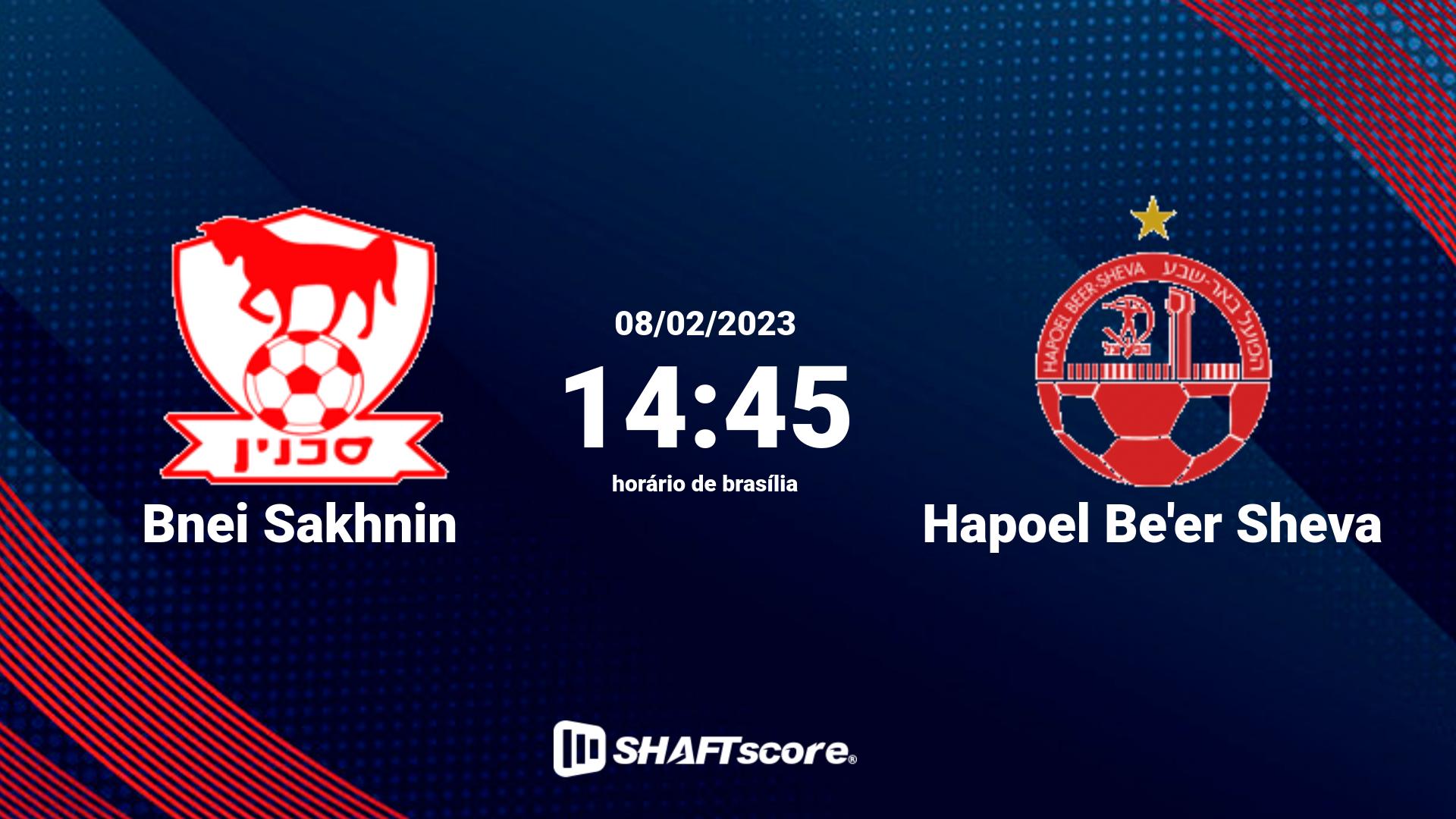 Estatísticas do jogo Bnei Sakhnin vs Hapoel Be'er Sheva 08.02 14:45