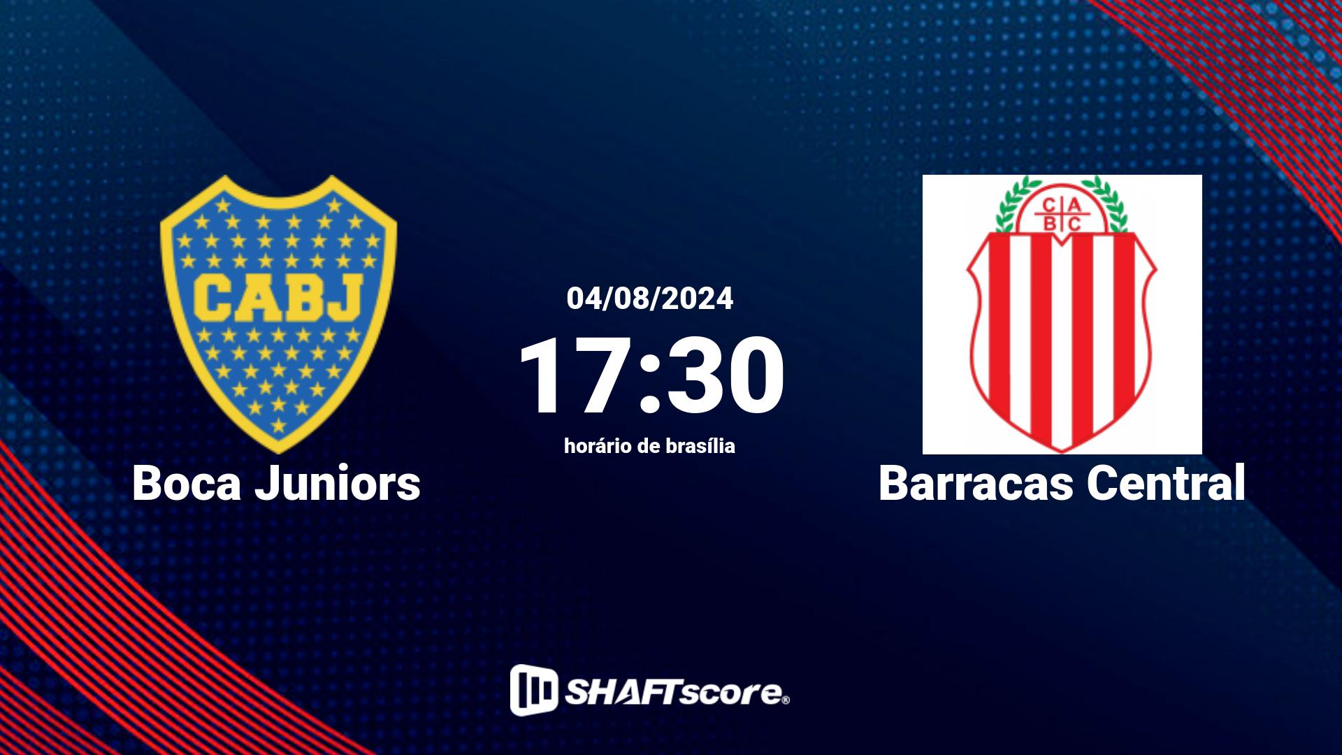 Estatísticas do jogo Boca Juniors vs Barracas Central 04.08 17:30