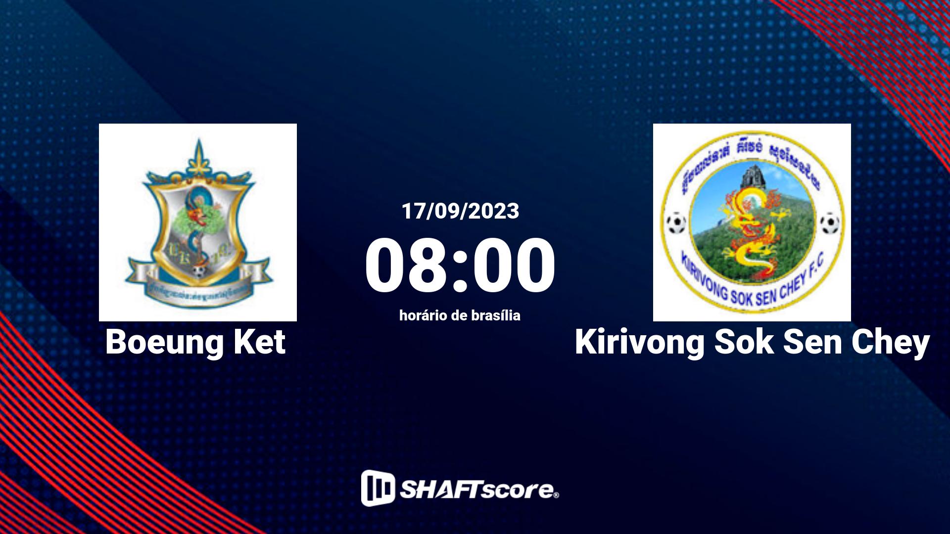 Estatísticas do jogo Boeung Ket vs Kirivong Sok Sen Chey 17.09 08:00