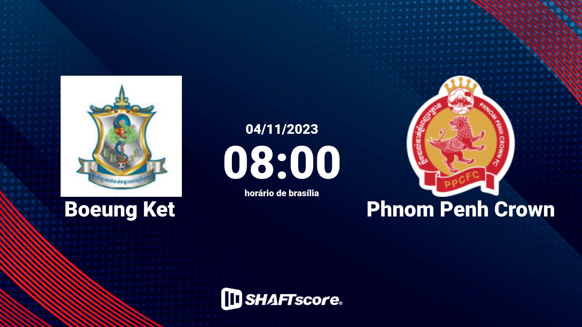 Estatísticas do jogo Boeung Ket vs Phnom Penh Crown 04.11 08:00