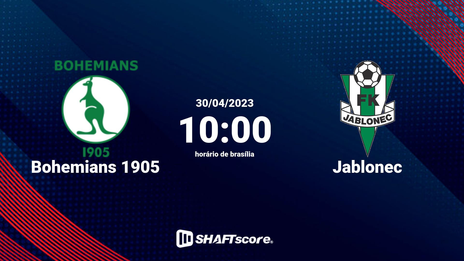 Estatísticas do jogo Bohemians 1905 vs Jablonec 30.04 10:00