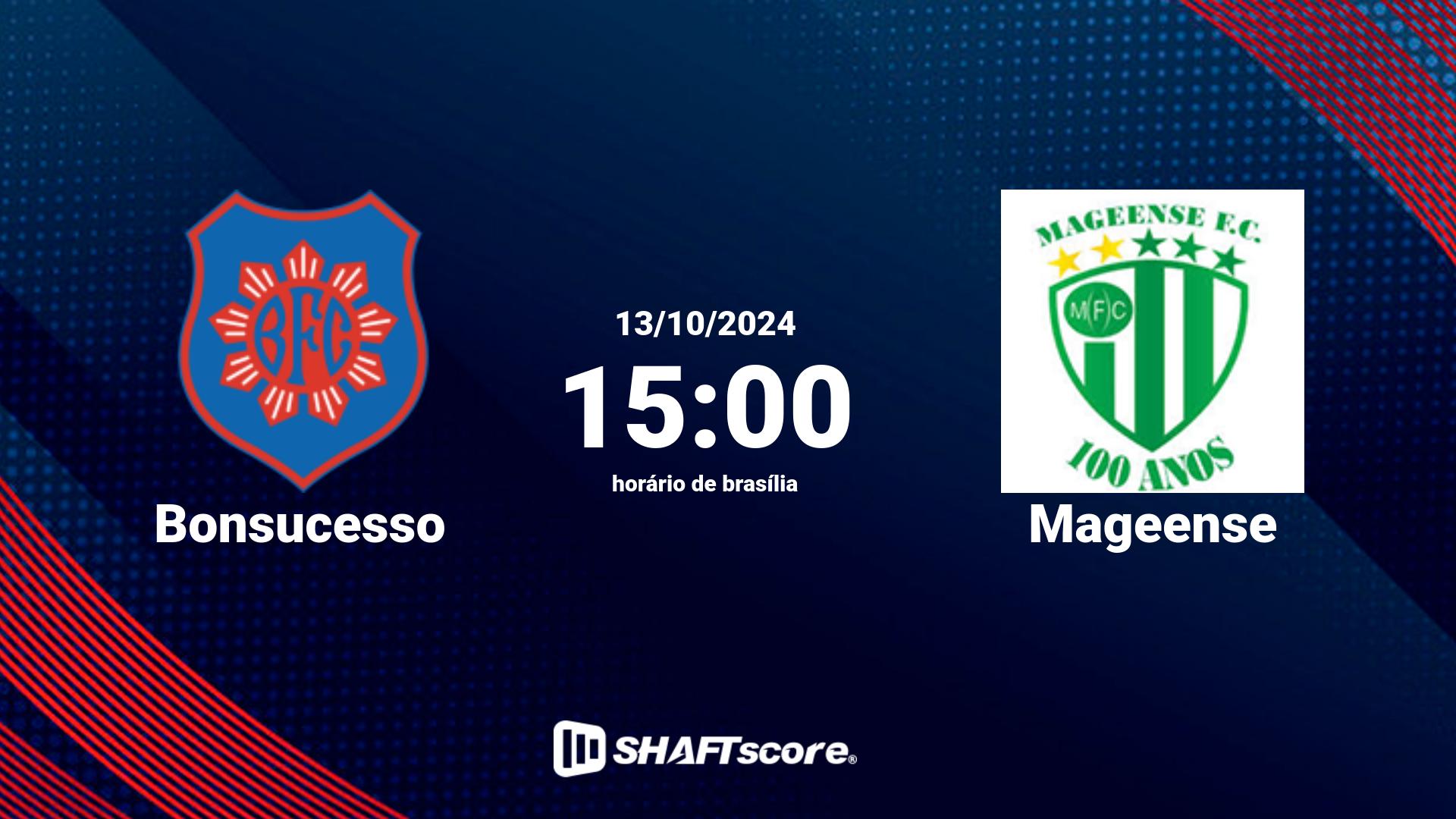 Estatísticas do jogo Bonsucesso vs Mageense 13.10 15:00