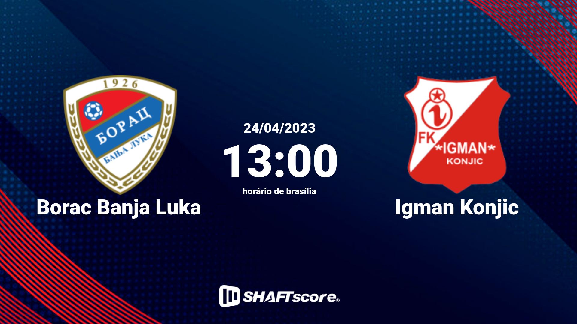 Estatísticas do jogo Borac Banja Luka vs Igman Konjic 24.04 13:00