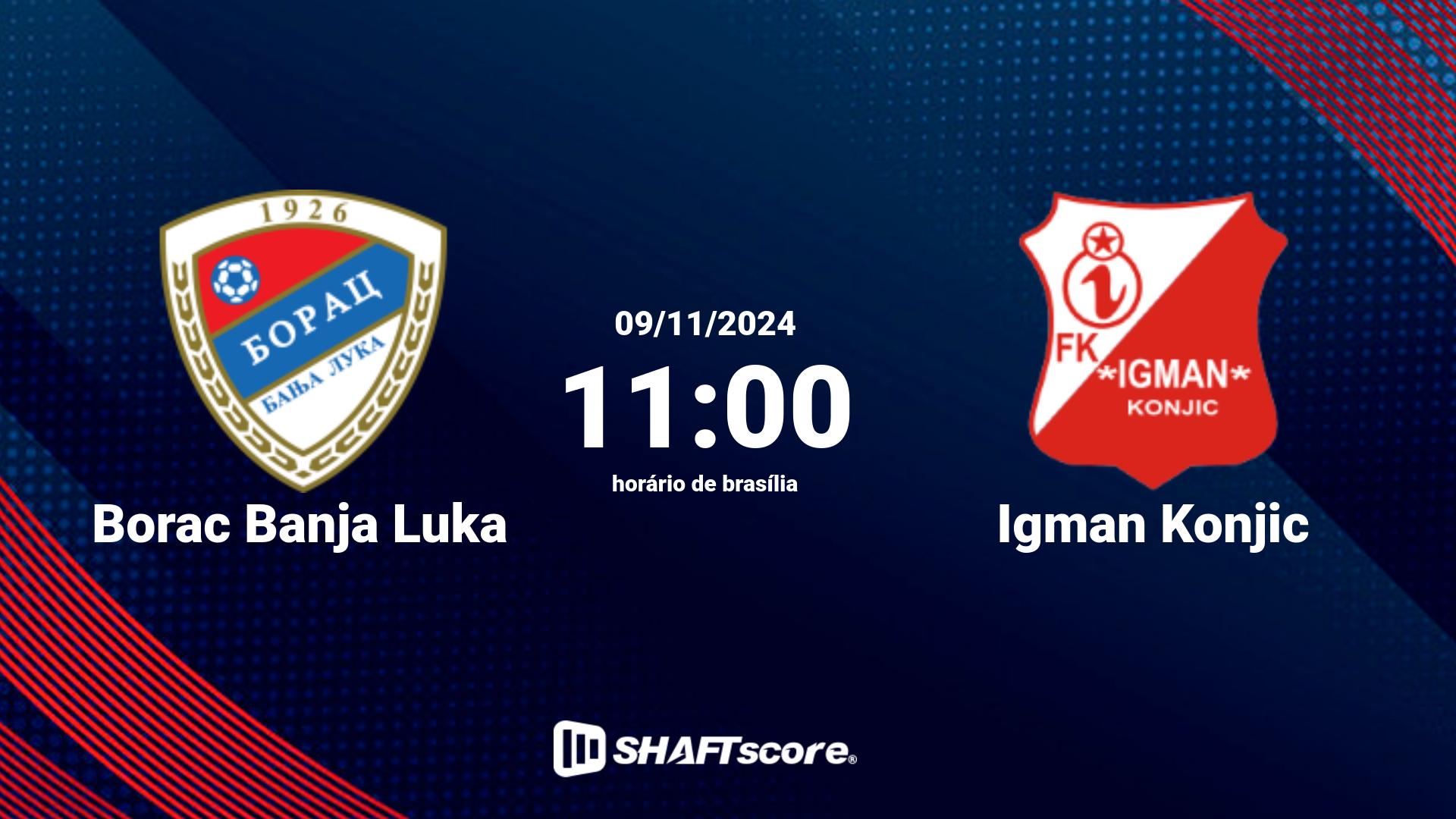 Estatísticas do jogo Borac Banja Luka vs Igman Konjic 09.11 11:00