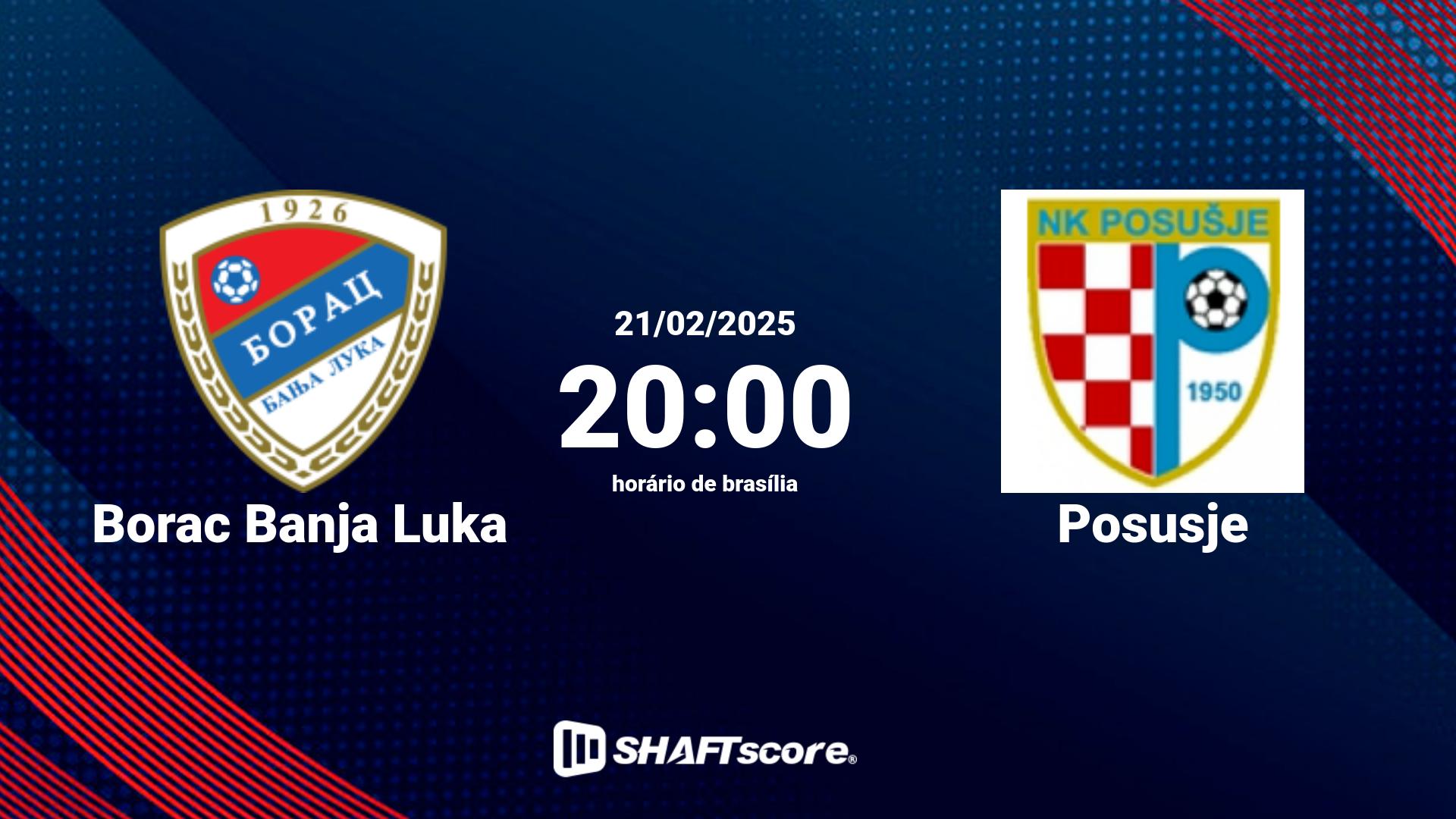 Estatísticas do jogo Borac Banja Luka vs Posusje 21.02 20:00