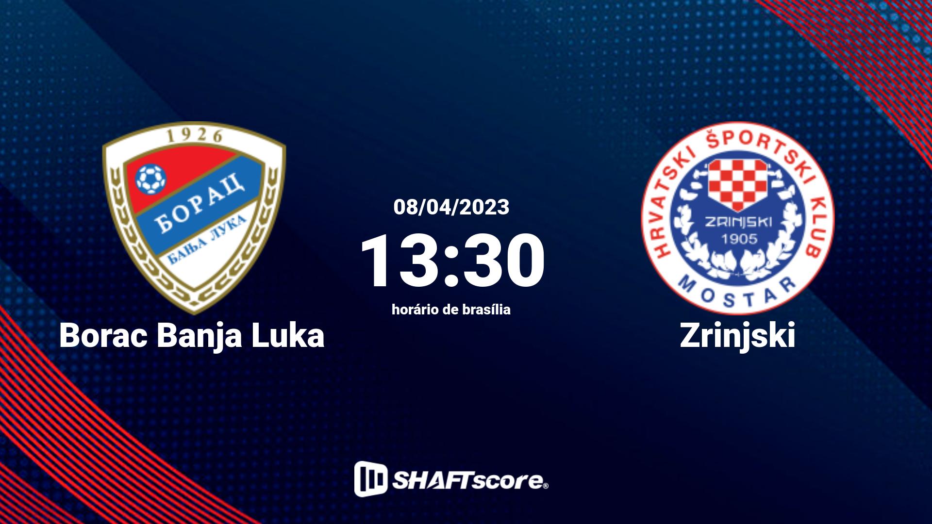 Estatísticas do jogo Borac Banja Luka vs Zrinjski 08.04 13:30