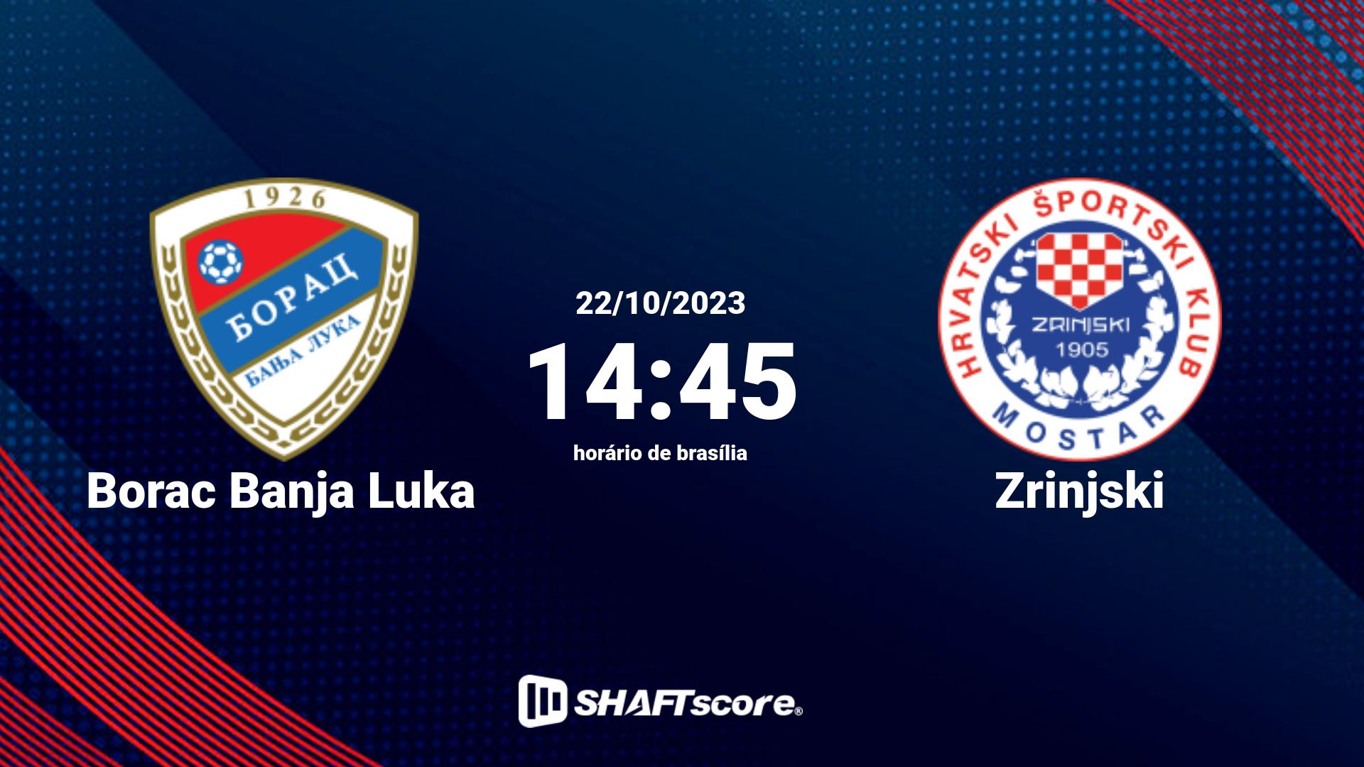 Estatísticas do jogo Borac Banja Luka vs Zrinjski 22.10 14:45