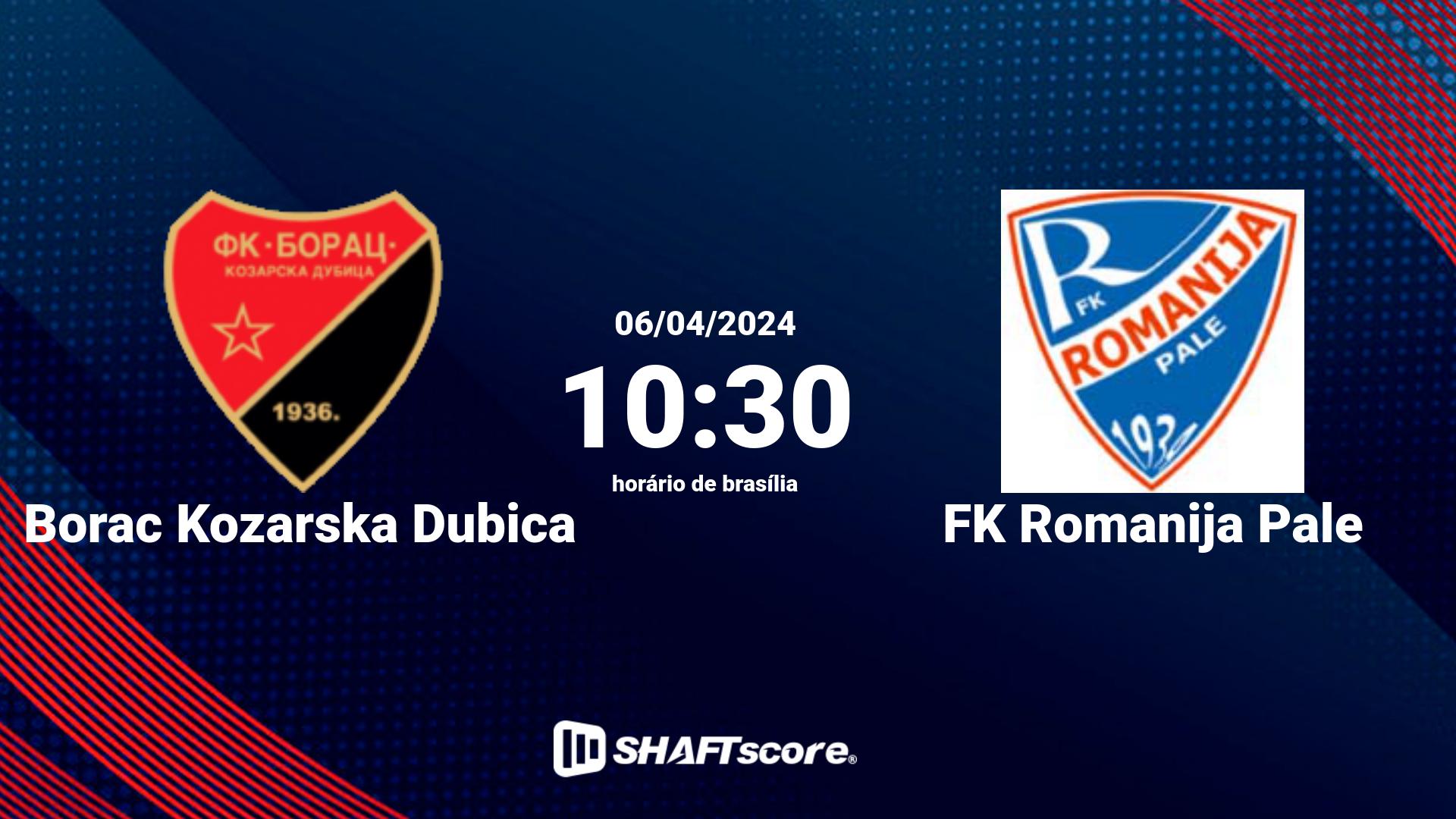 Estatísticas do jogo Borac Kozarska Dubica vs FK Romanija Pale 06.04 10:30