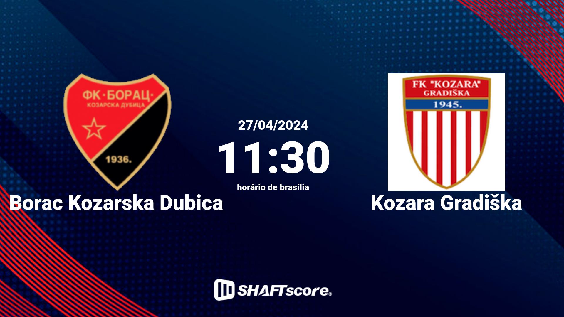 Estatísticas do jogo Borac Kozarska Dubica vs Kozara Gradiška 27.04 11:30