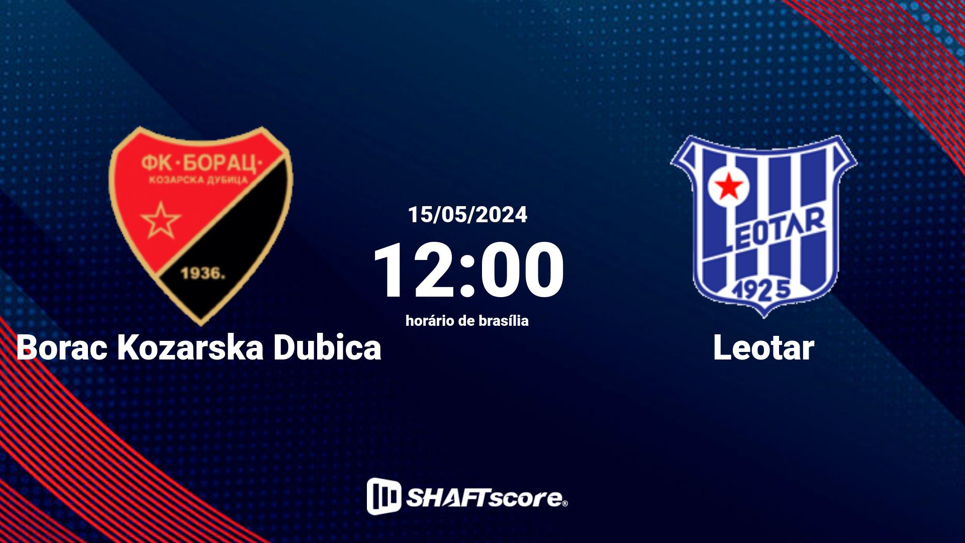 Estatísticas do jogo Borac Kozarska Dubica vs Leotar 15.05 12:00