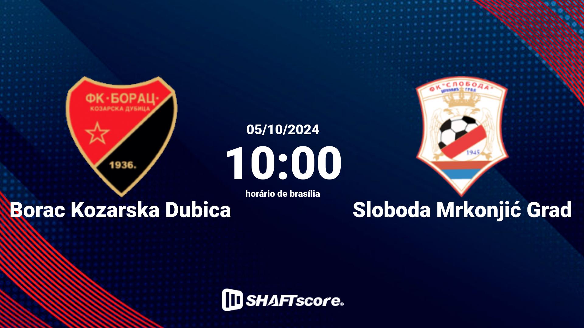 Estatísticas do jogo Borac Kozarska Dubica vs Sloboda Mrkonjić Grad 05.10 10:00