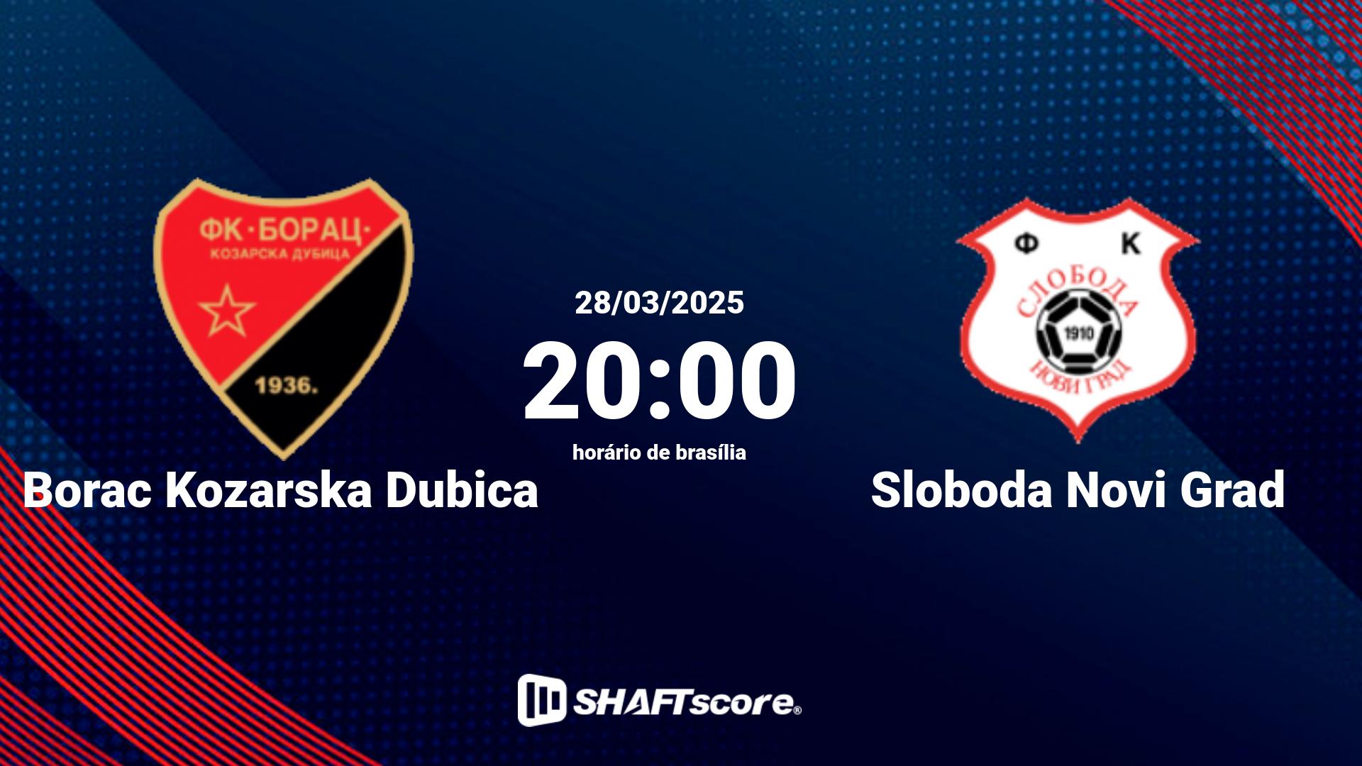 Estatísticas do jogo Borac Kozarska Dubica vs Sloboda Novi Grad 28.03 20:00