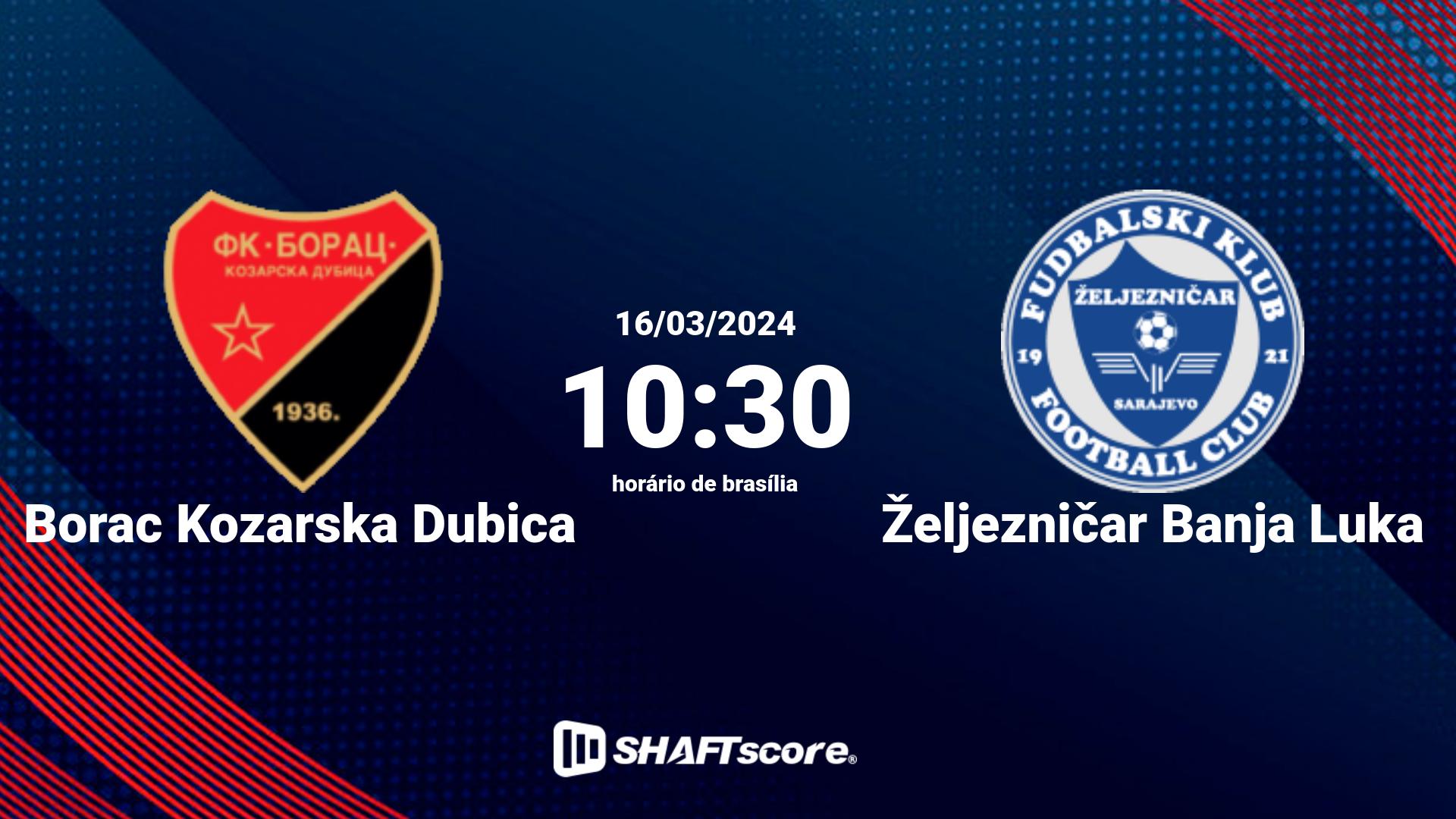 Estatísticas do jogo Borac Kozarska Dubica vs Željezničar Banja Luka 16.03 10:30